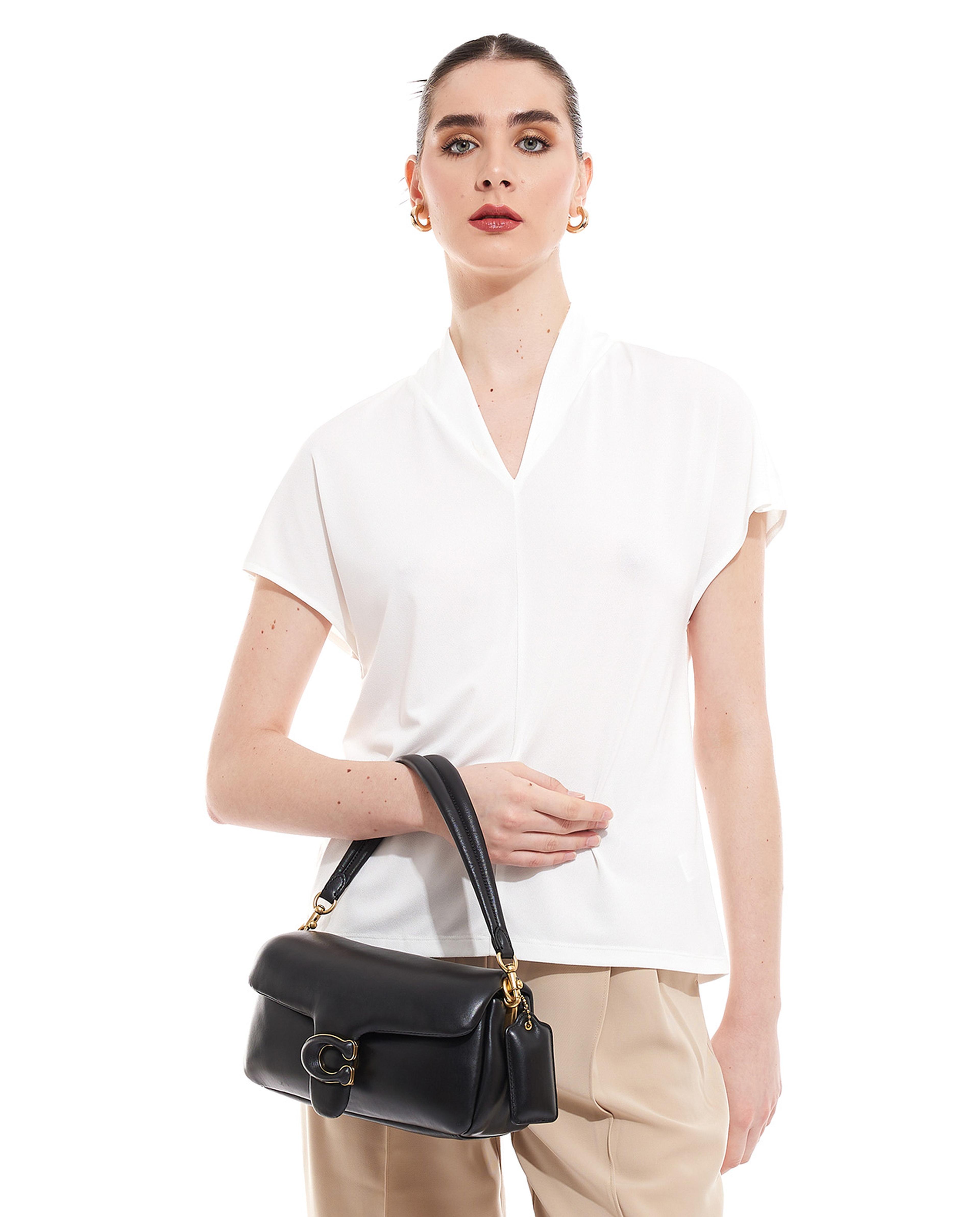 Solid Top with V-Neck and Short Sleeves