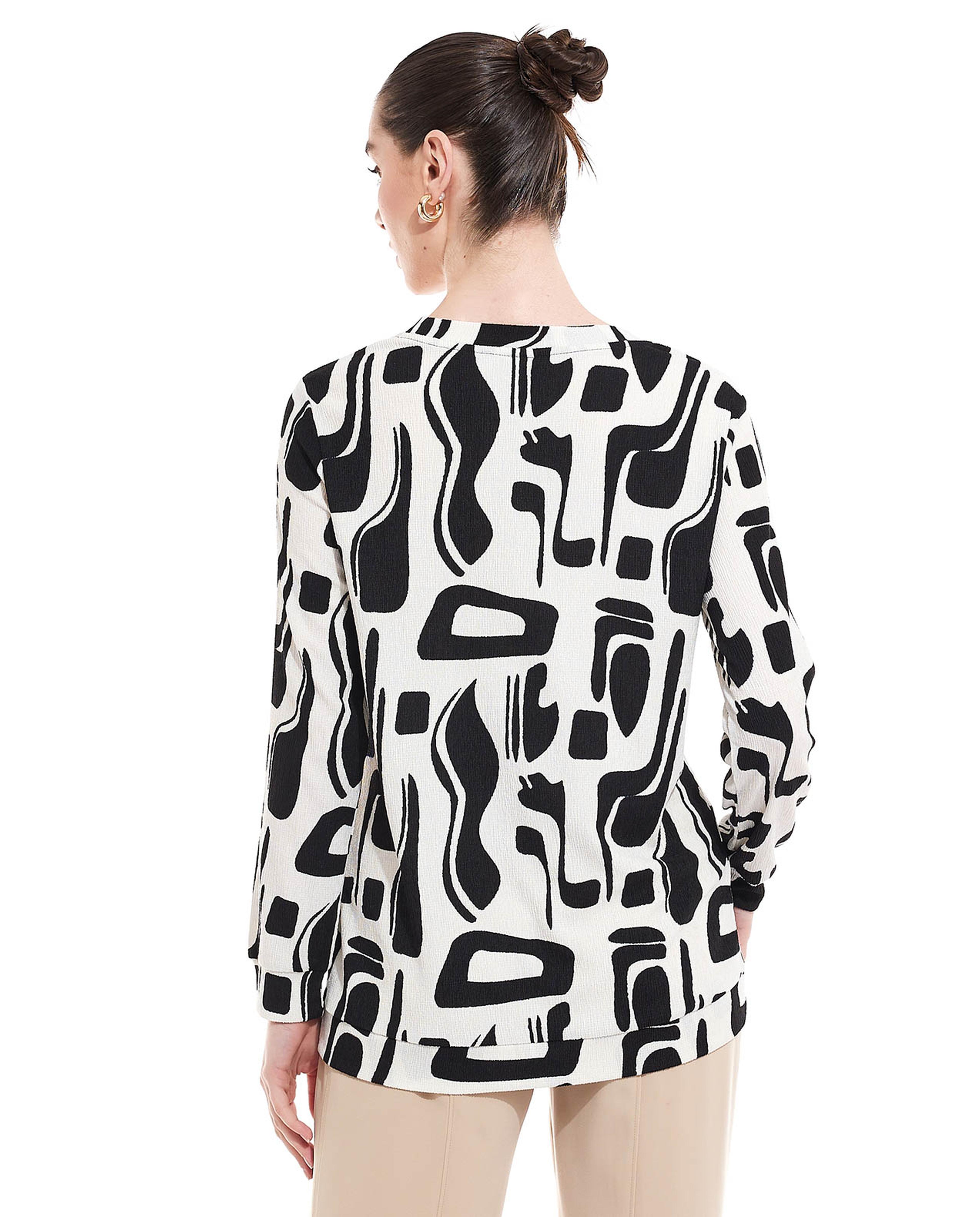 Printed Top with Crew Neck and Long Sleeves