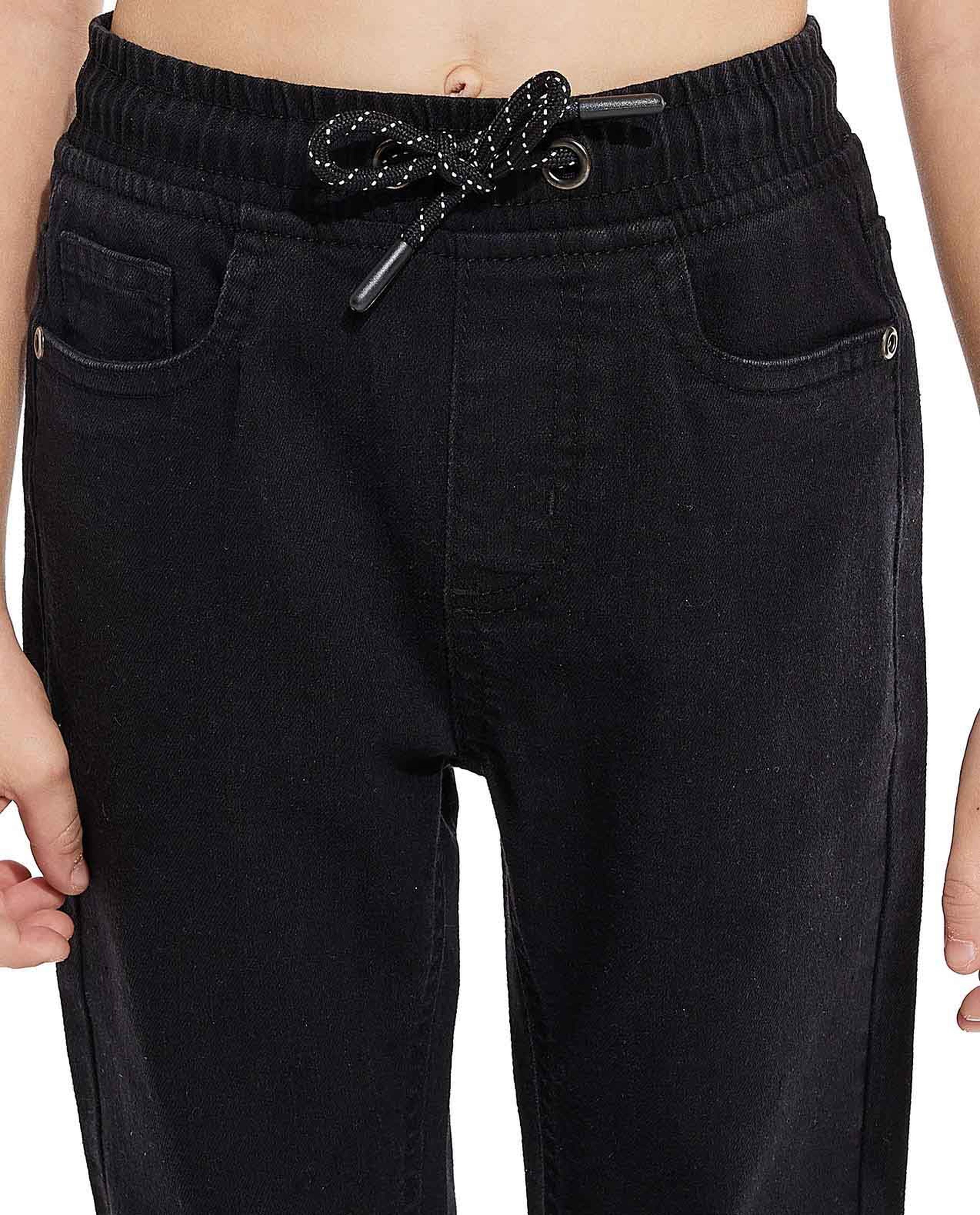 بنطال جينز جوغر سادة برباط خصر