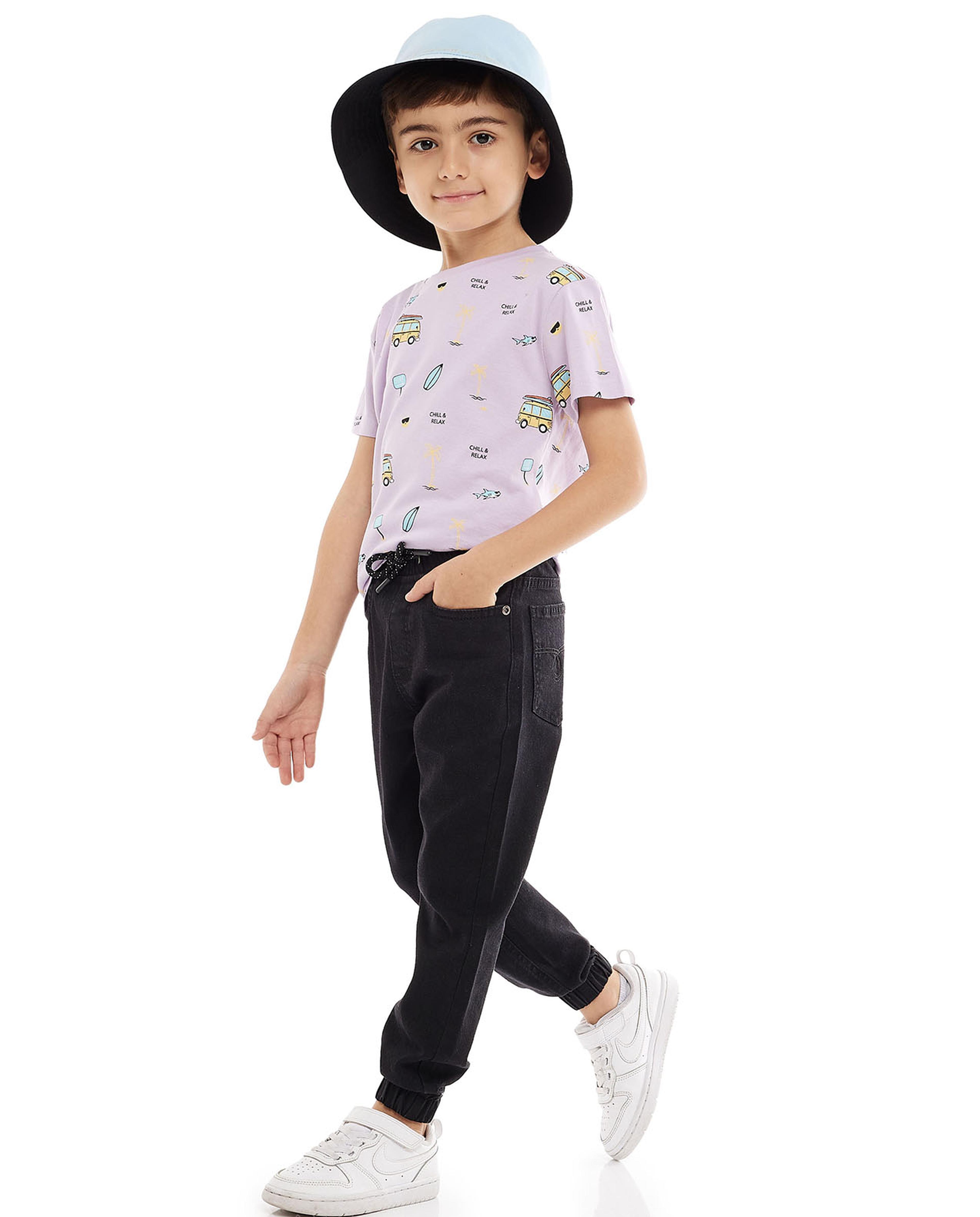 بنطال جينز جوغر سادة برباط خصر