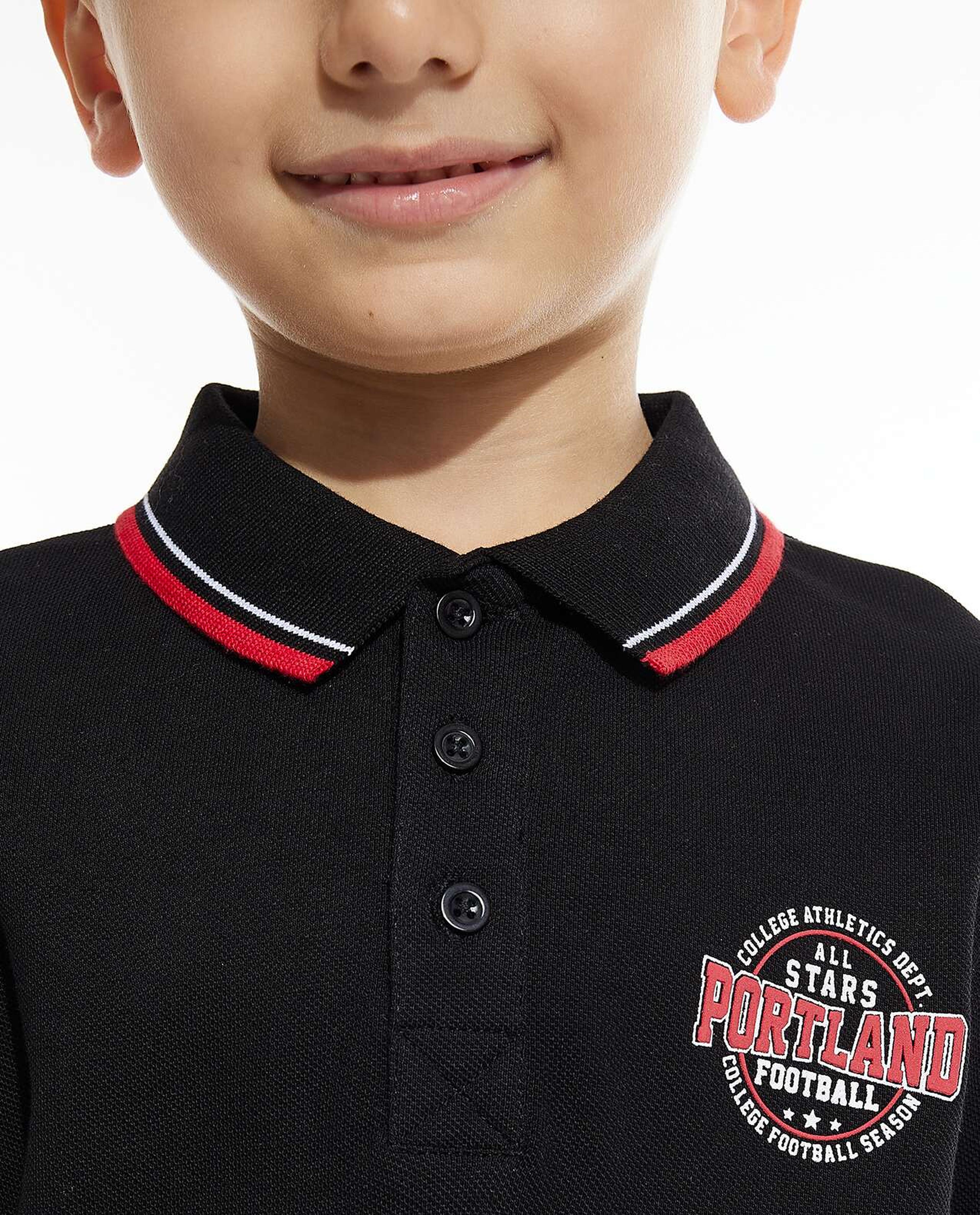 Print Detail Polo T-Shirt with Short Sleeves