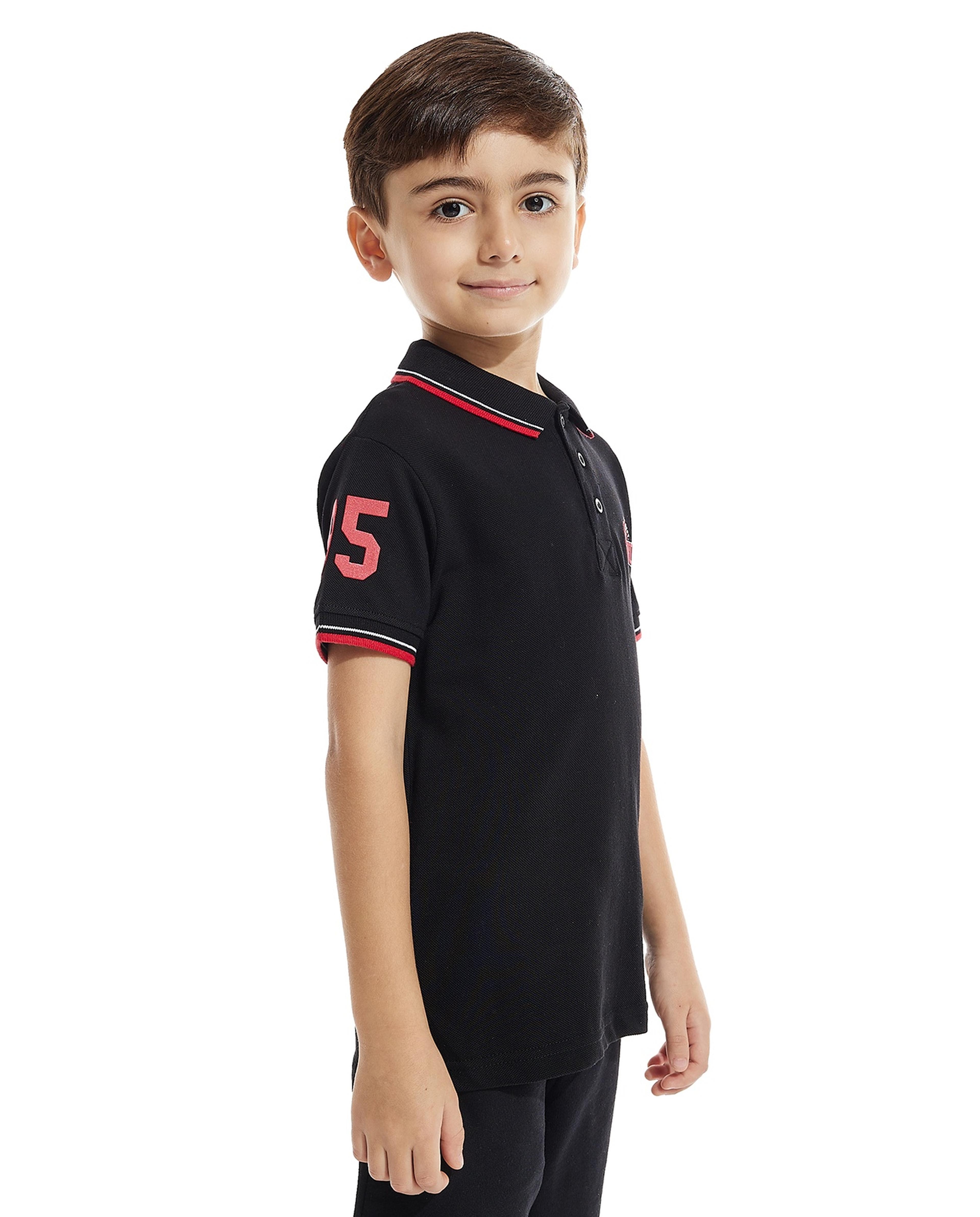 Print Detail Polo T-Shirt with Short Sleeves