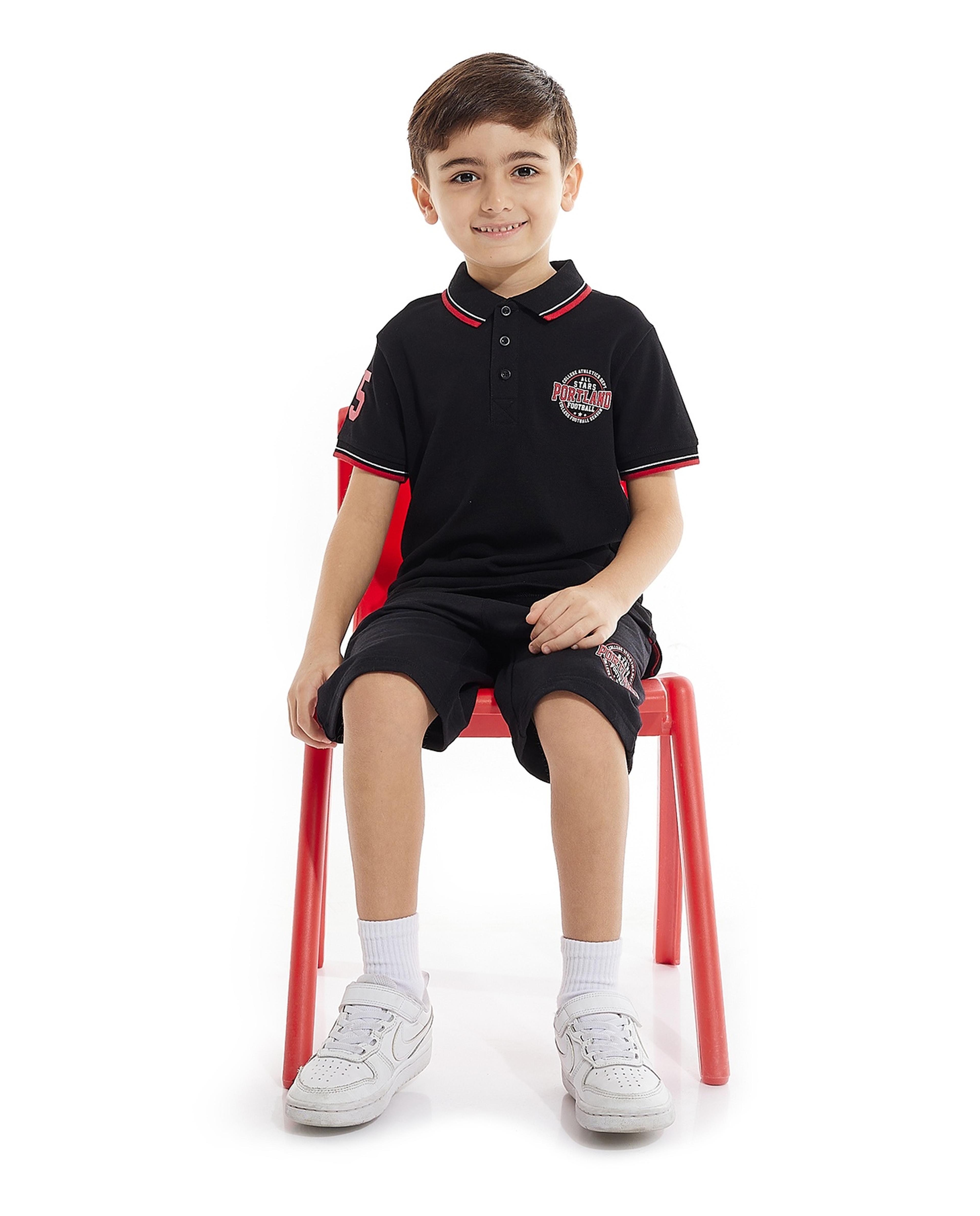 Print Detail Polo T-Shirt with Short Sleeves