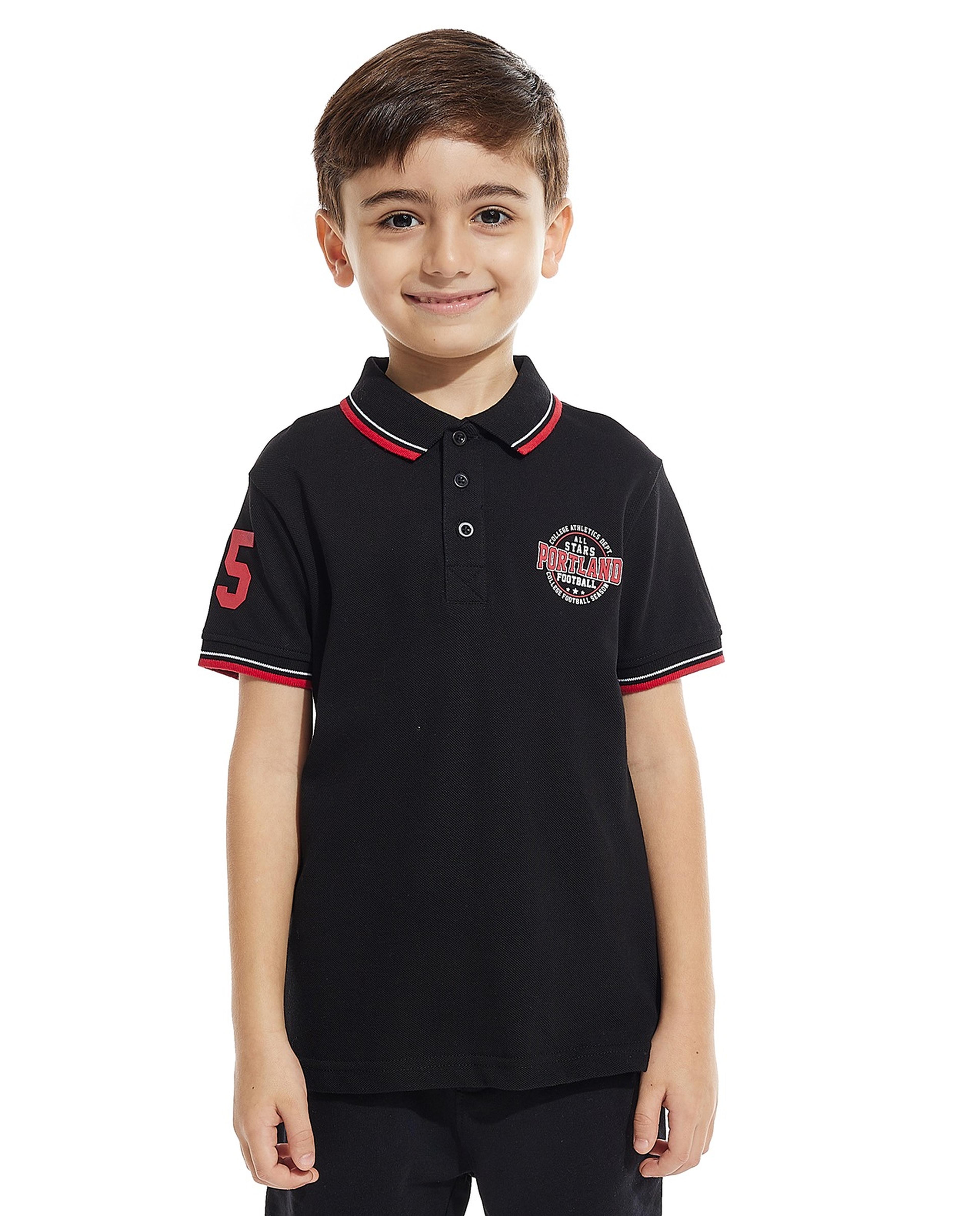 Print Detail Polo T-Shirt with Short Sleeves