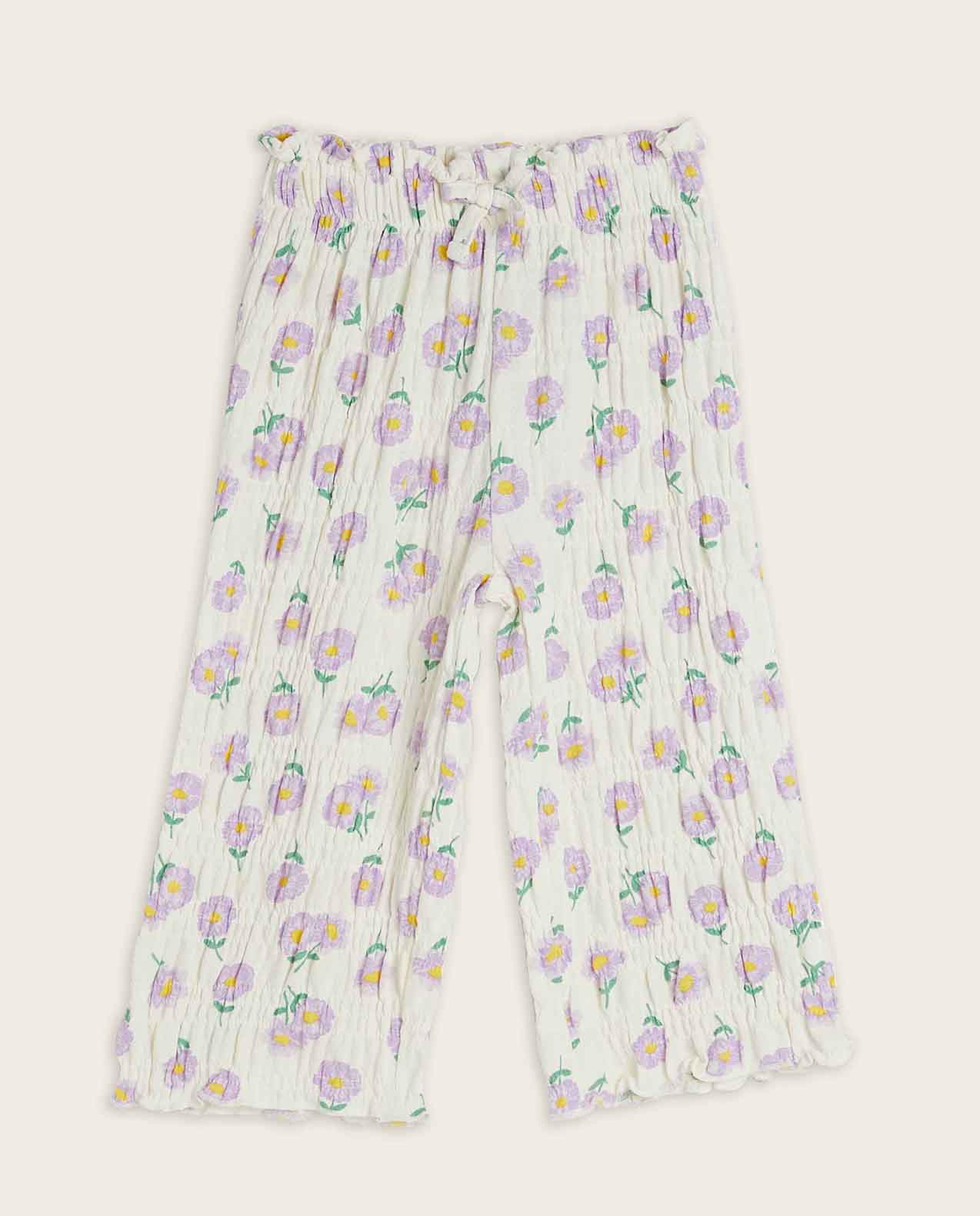 بنطال بقصة ساق واسعة وبطبعة زهور