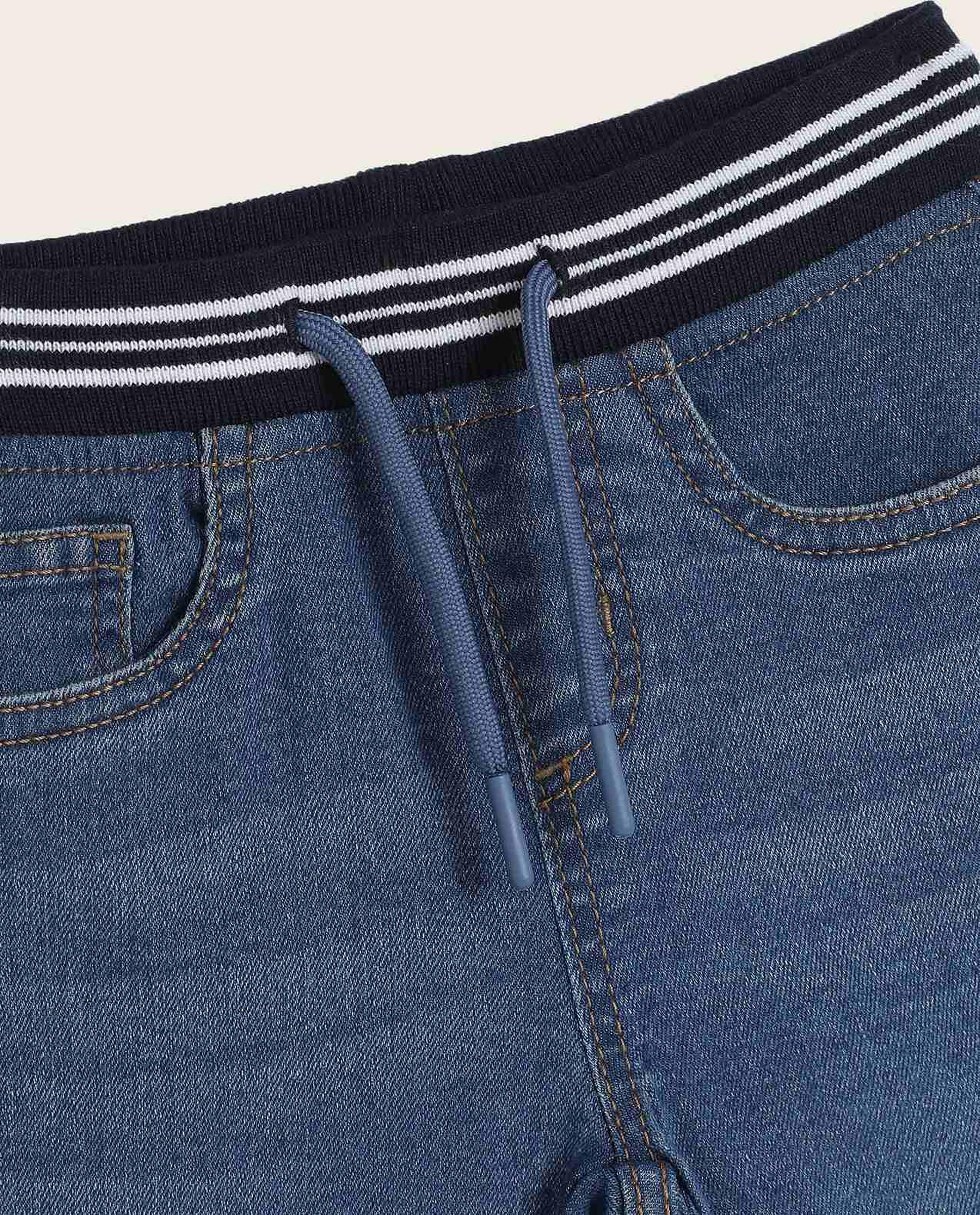 Faded Denim Shorts with Drawstring Waist