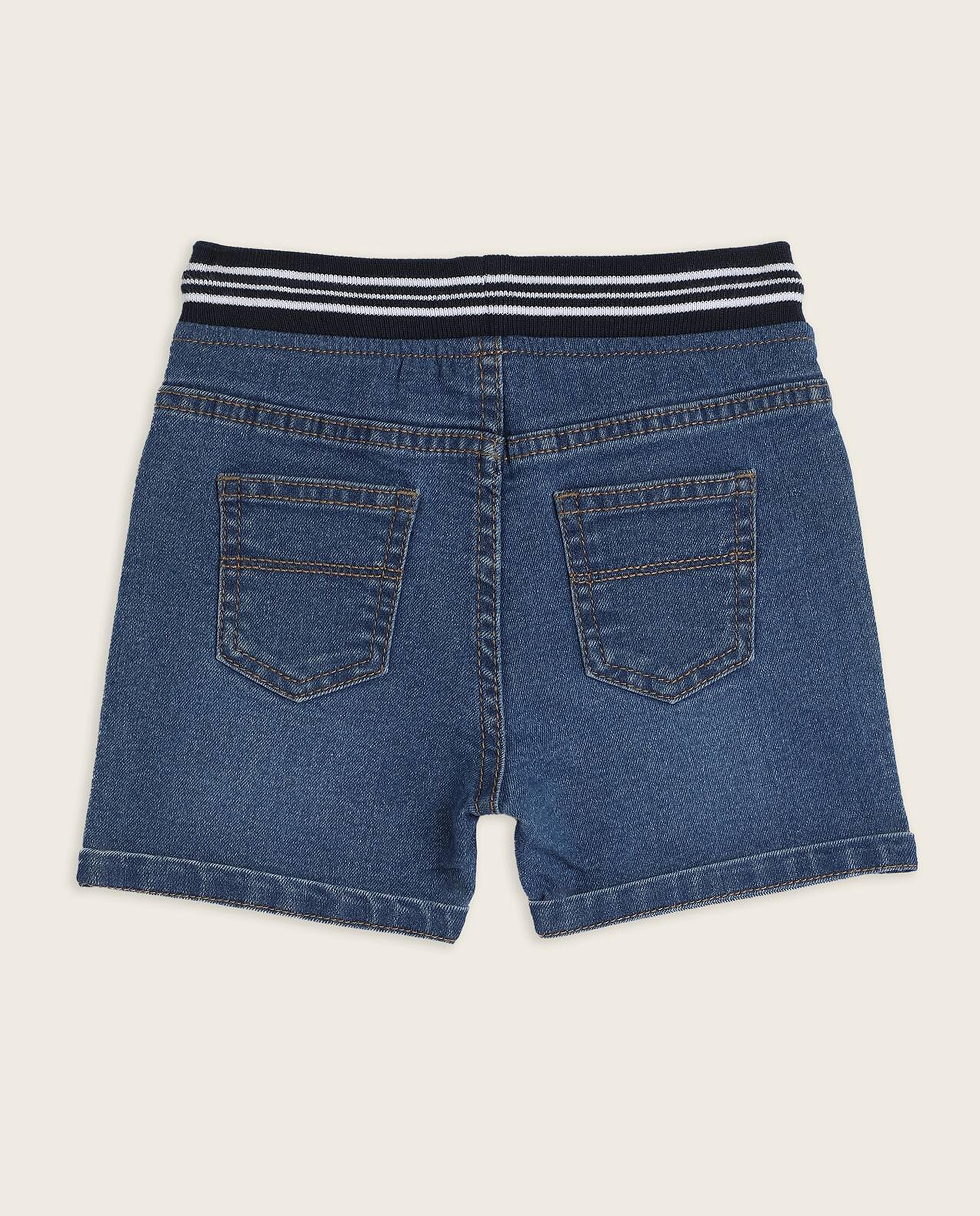 Faded Denim Shorts with Drawstring Waist