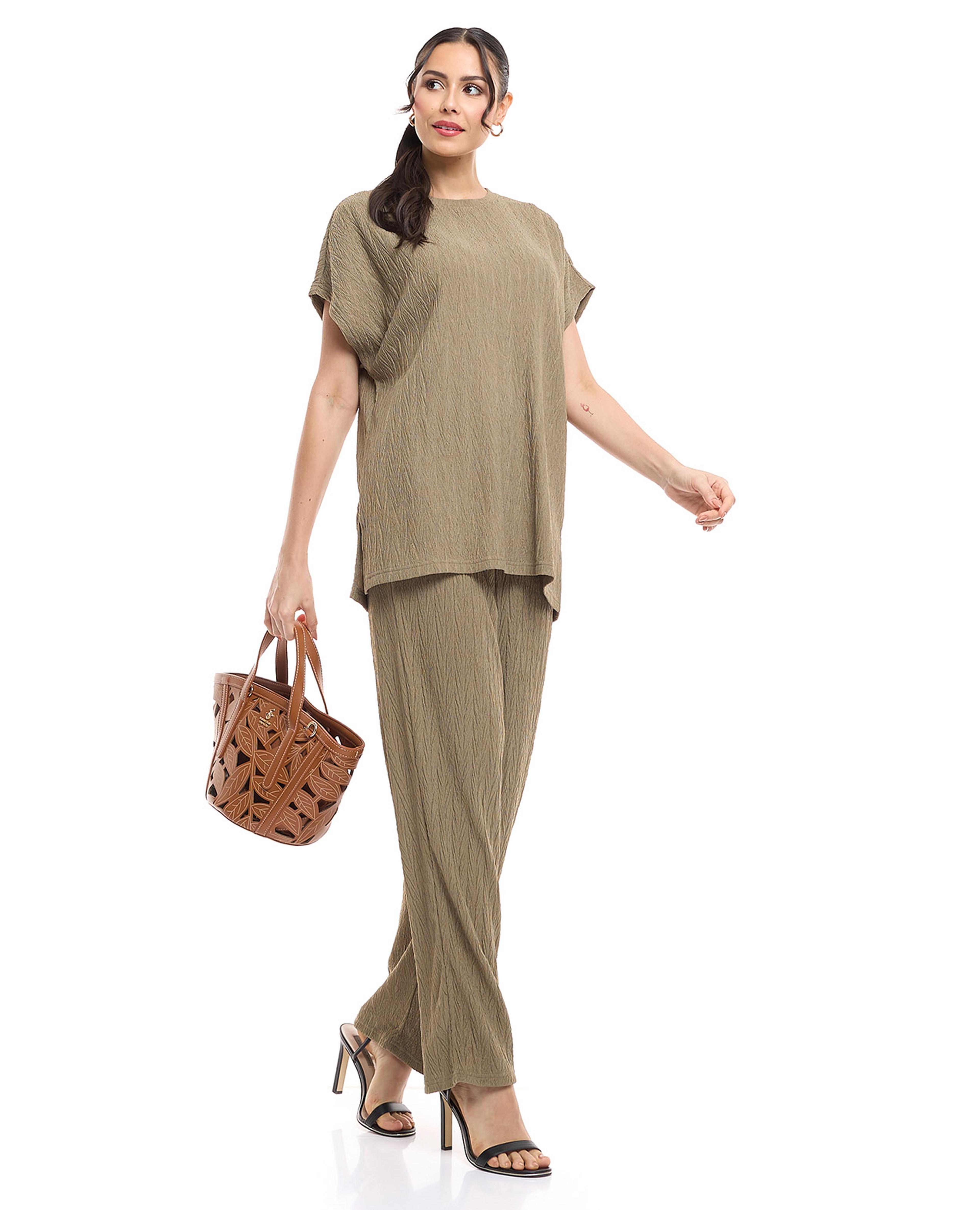 Textured Wide Leg Pants