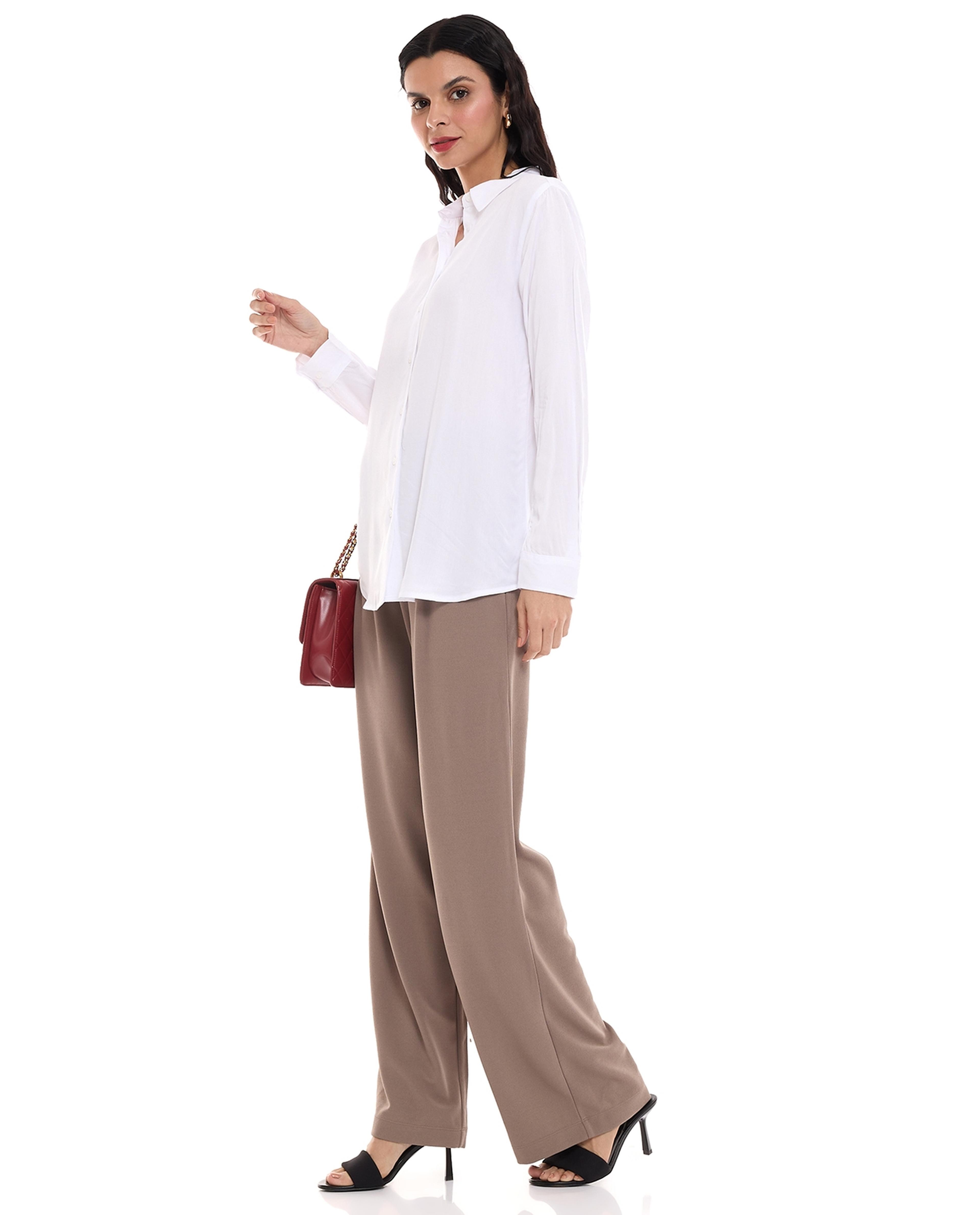 Solid Pleat Detail Wide Leg Trousers
