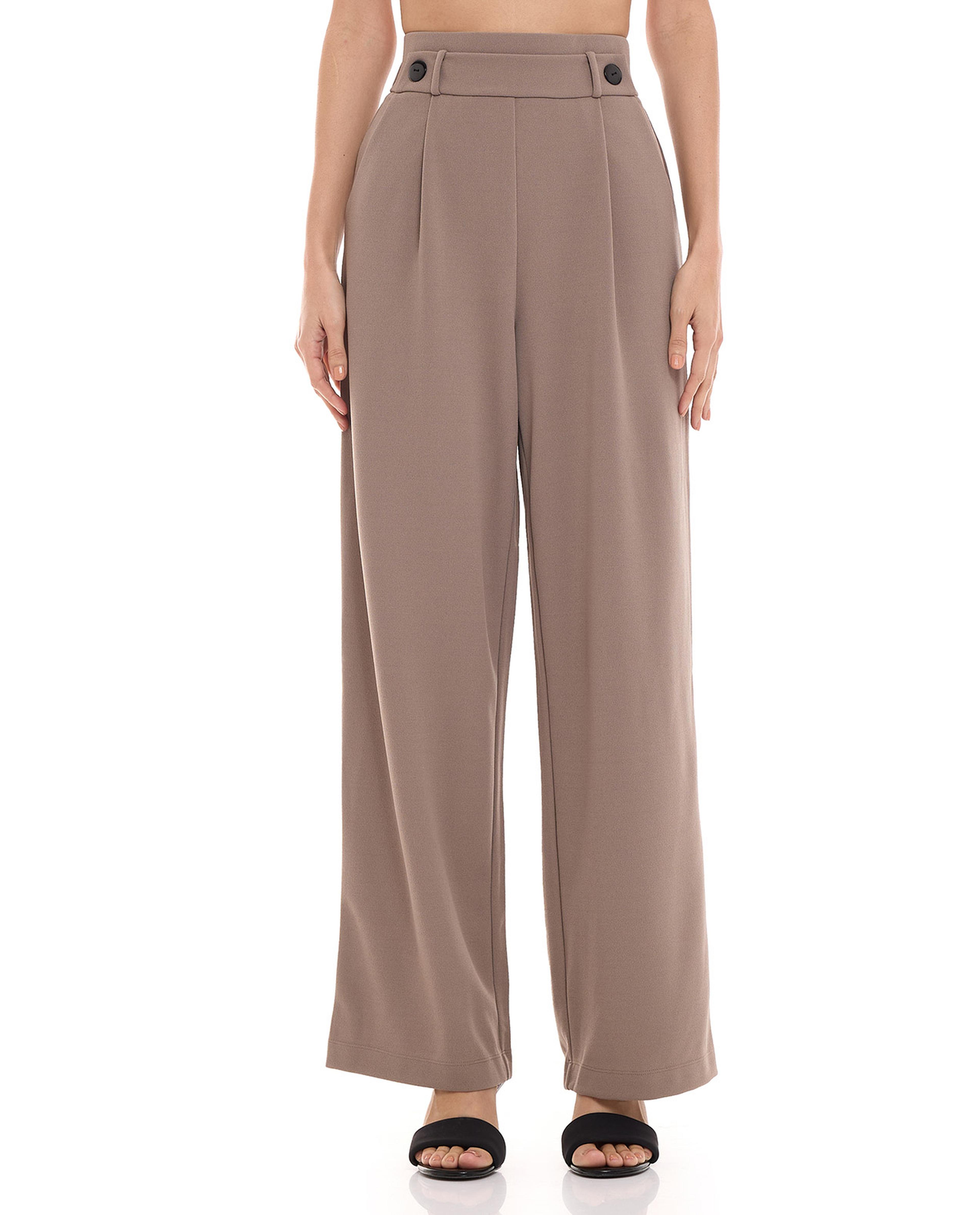 Solid Pleat Detail Wide Leg Trousers