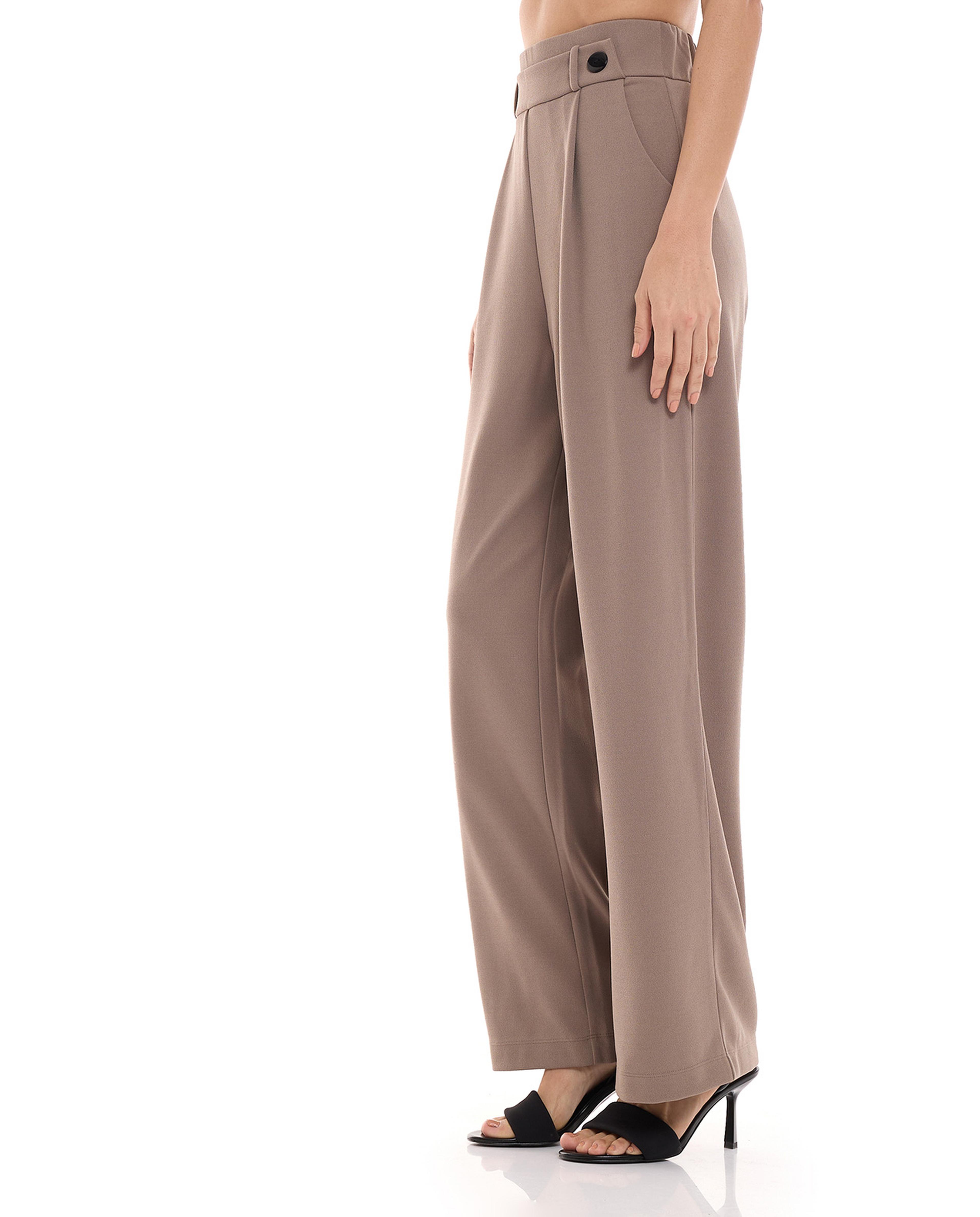 Solid Pleat Detail Wide Leg Trousers