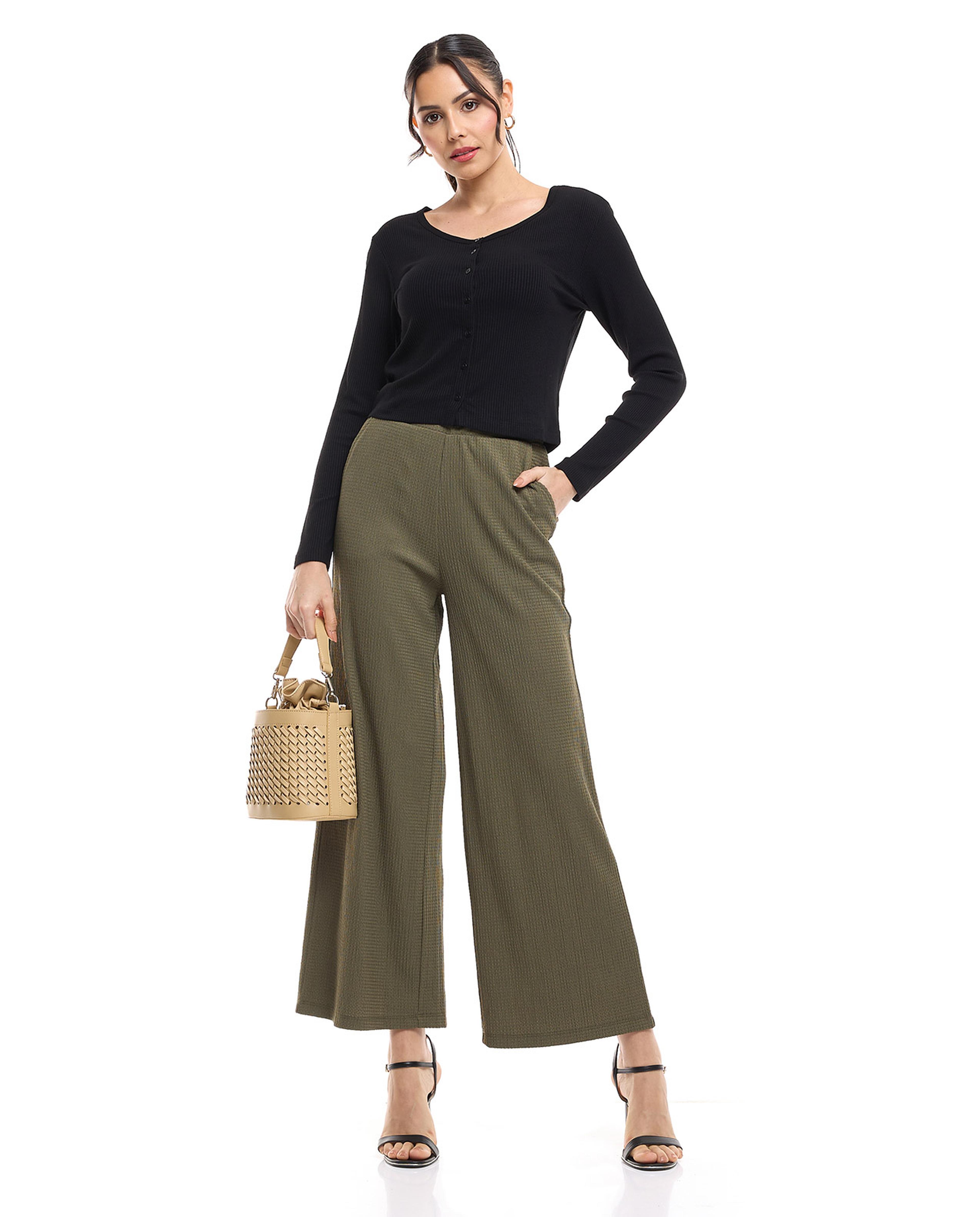 Ribbed Top with Round Neck and Long Sleeves