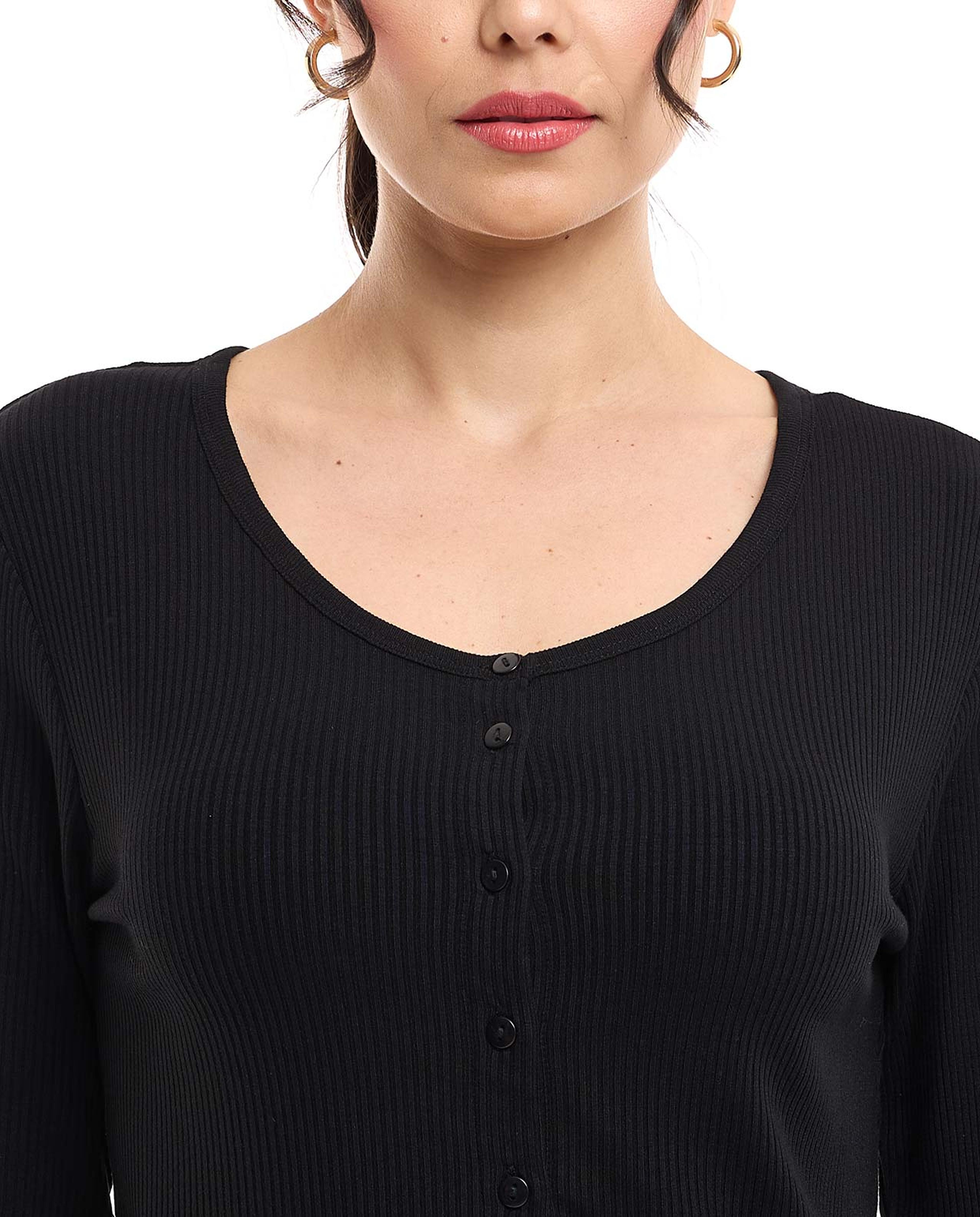 Ribbed Top with Round Neck and Long Sleeves