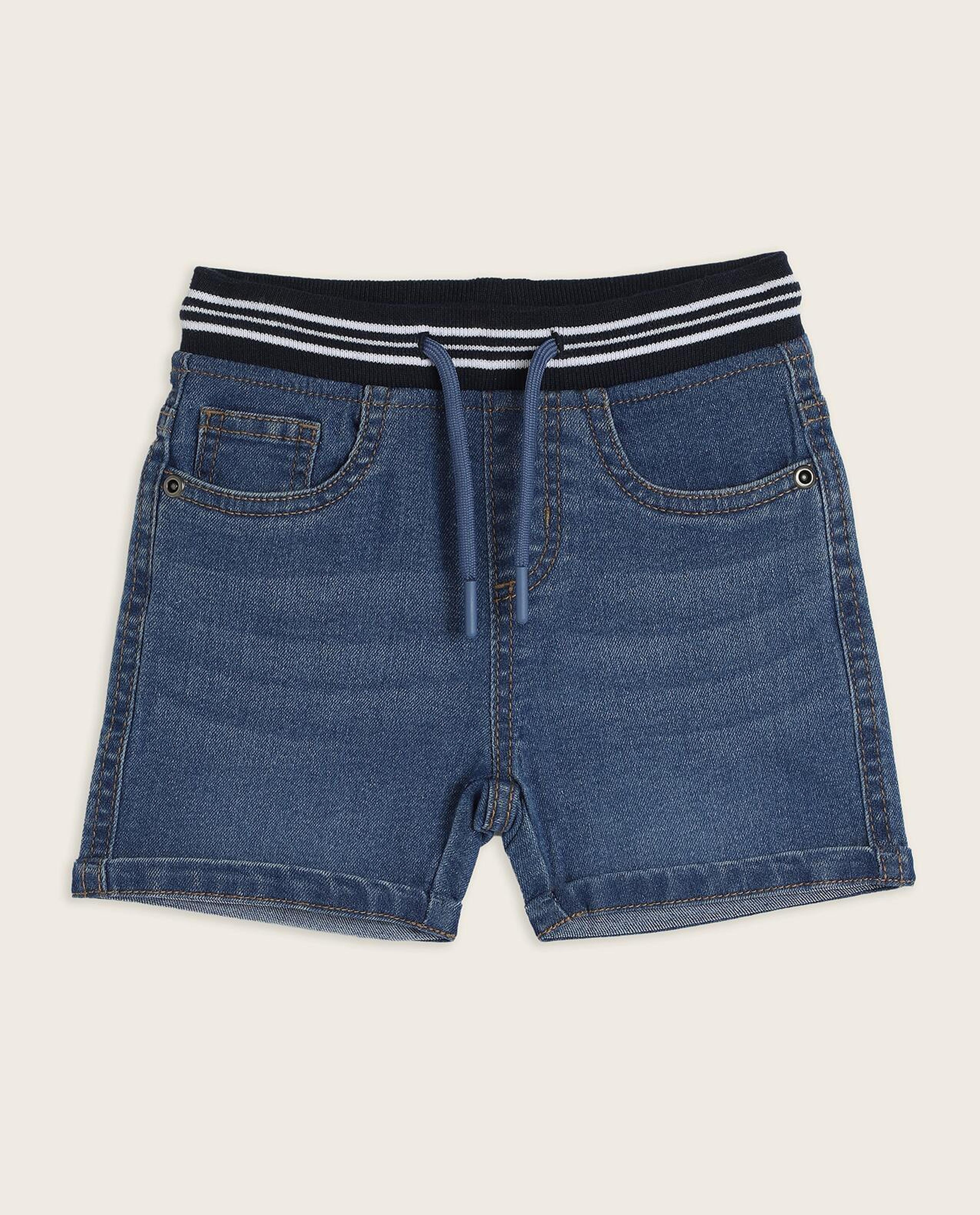 Faded Denim Shorts with Drawstring Waist