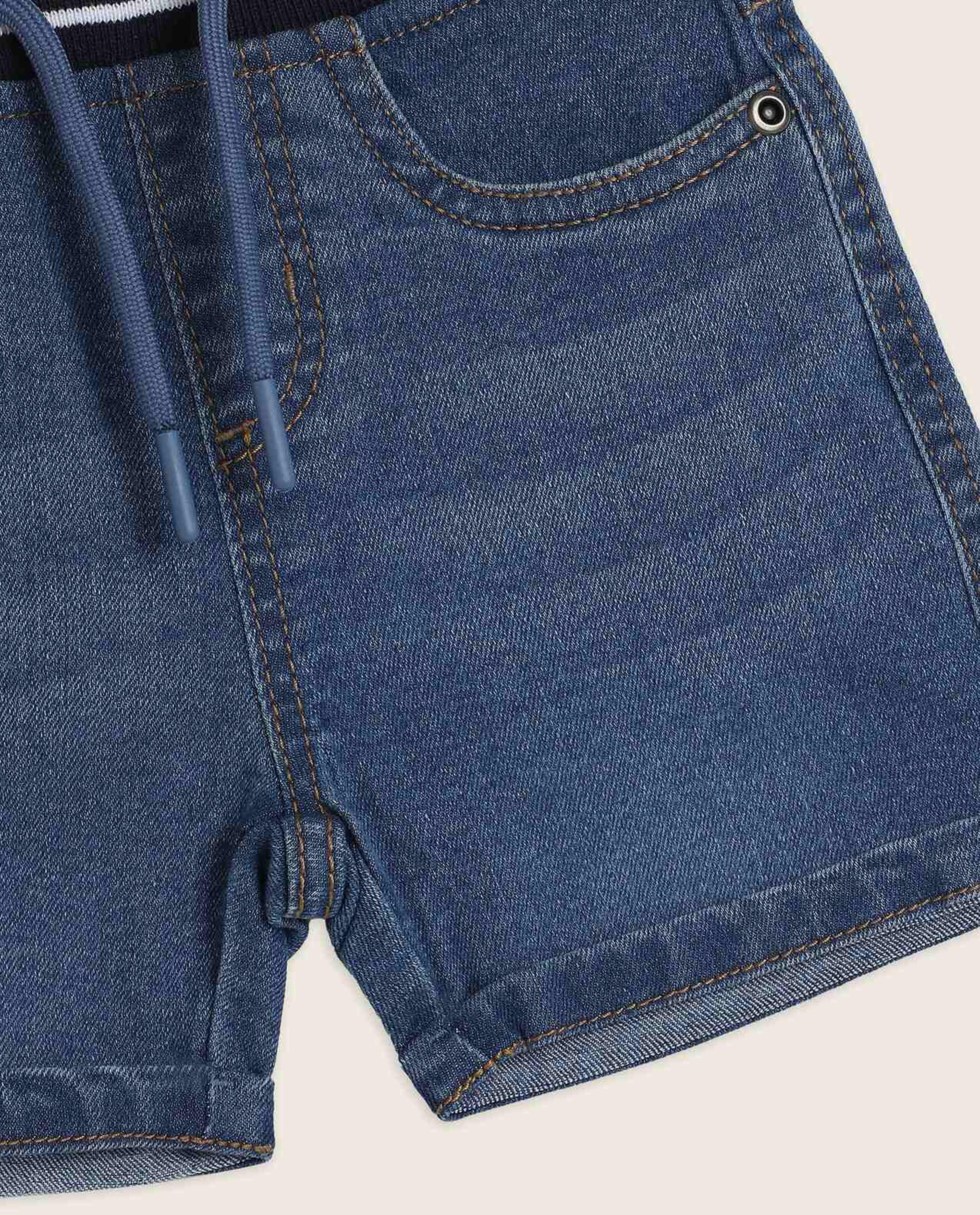 Faded Denim Shorts with Drawstring Waist