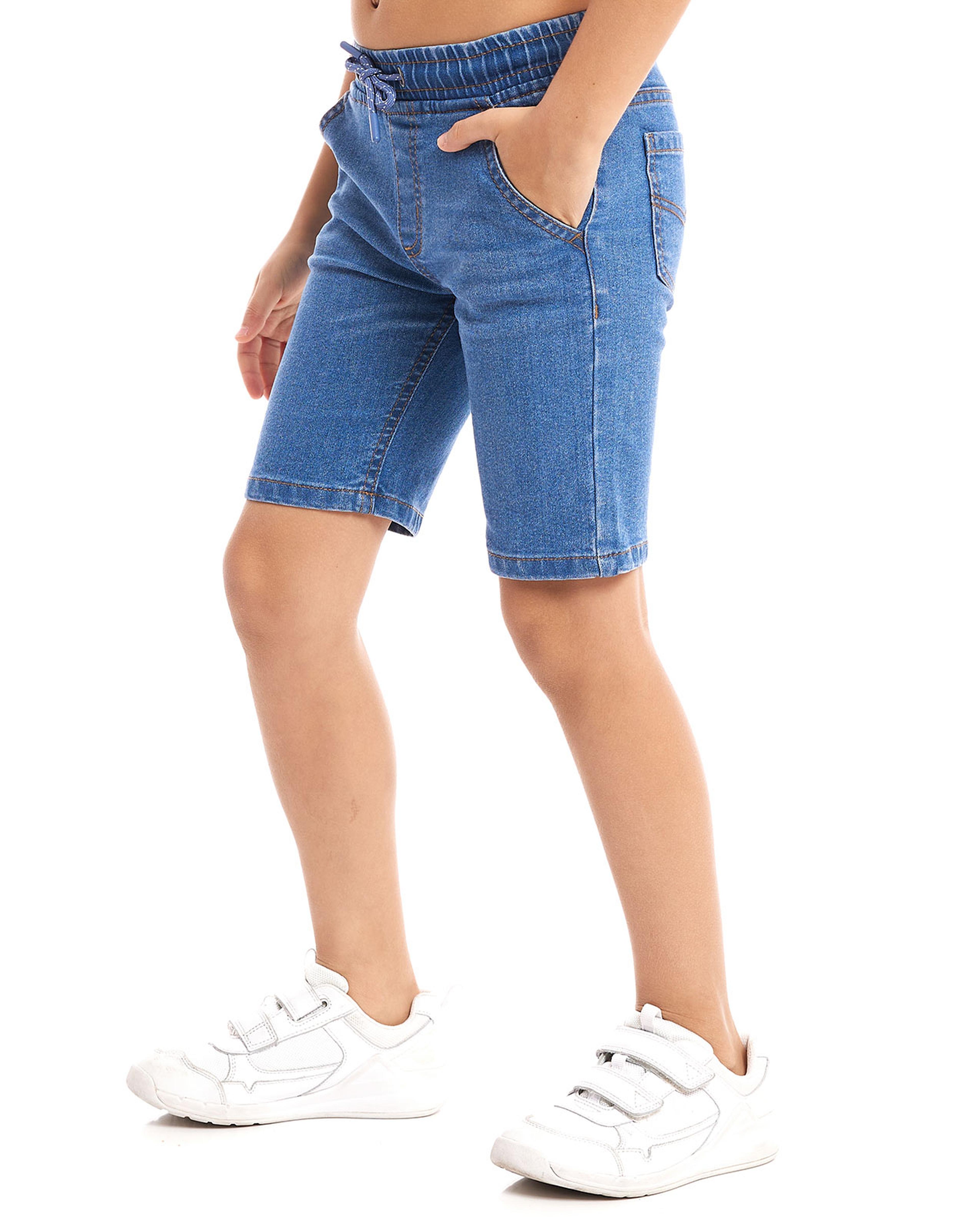 Faded Denim Shorts with Drawstring Waist