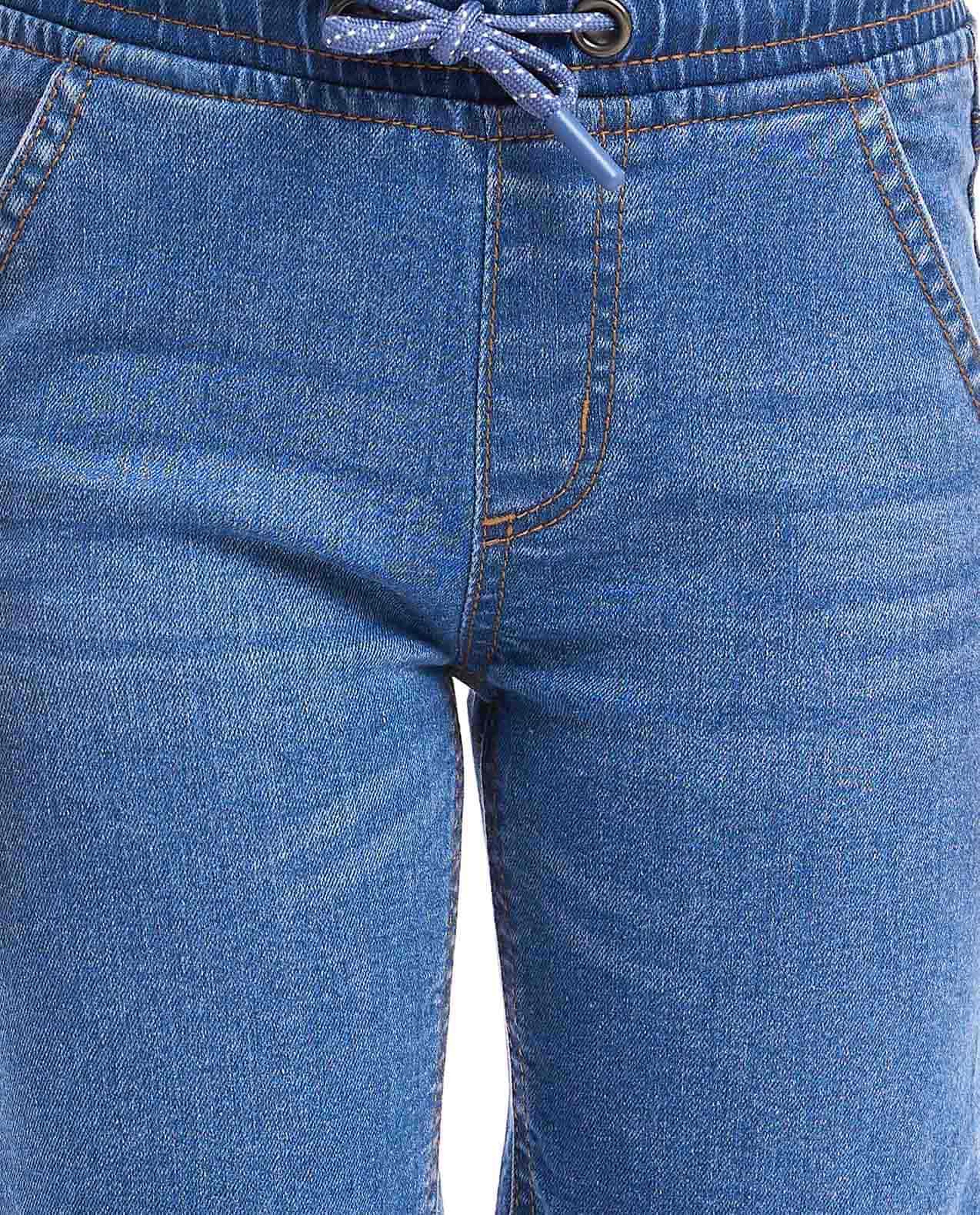 Faded Denim Shorts with Drawstring Waist