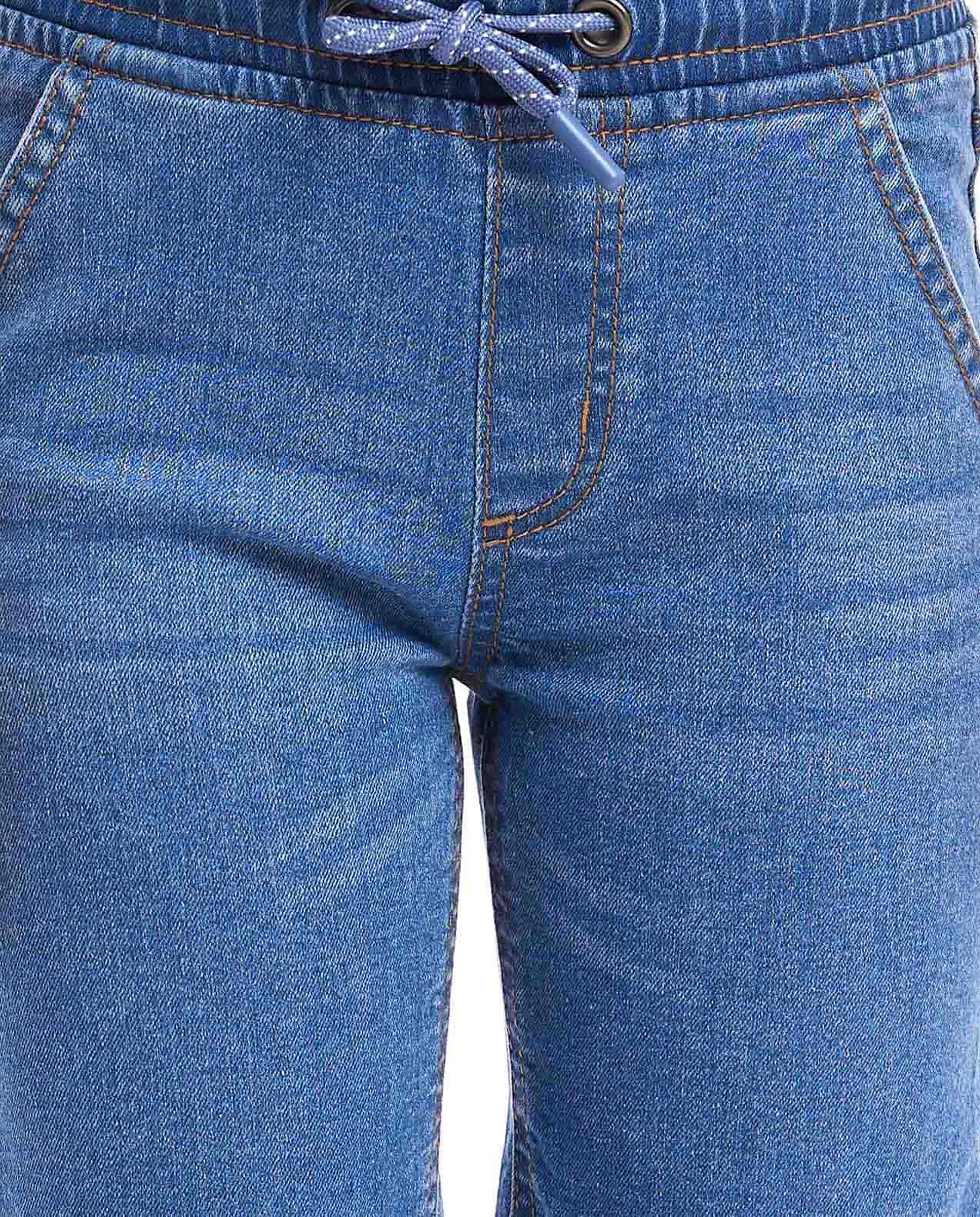 Faded Denim Shorts with Drawstring Waist