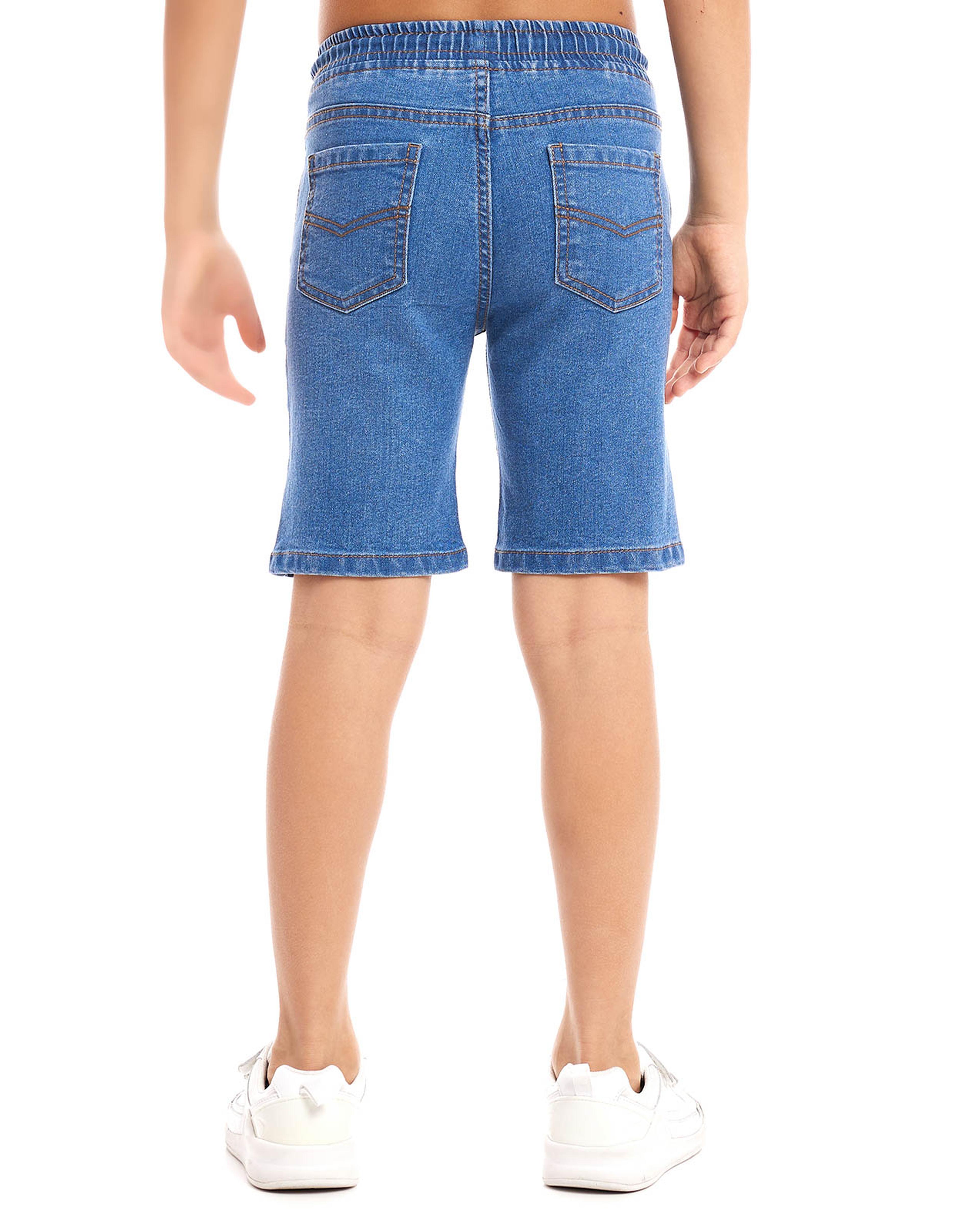 Faded Denim Shorts with Drawstring Waist