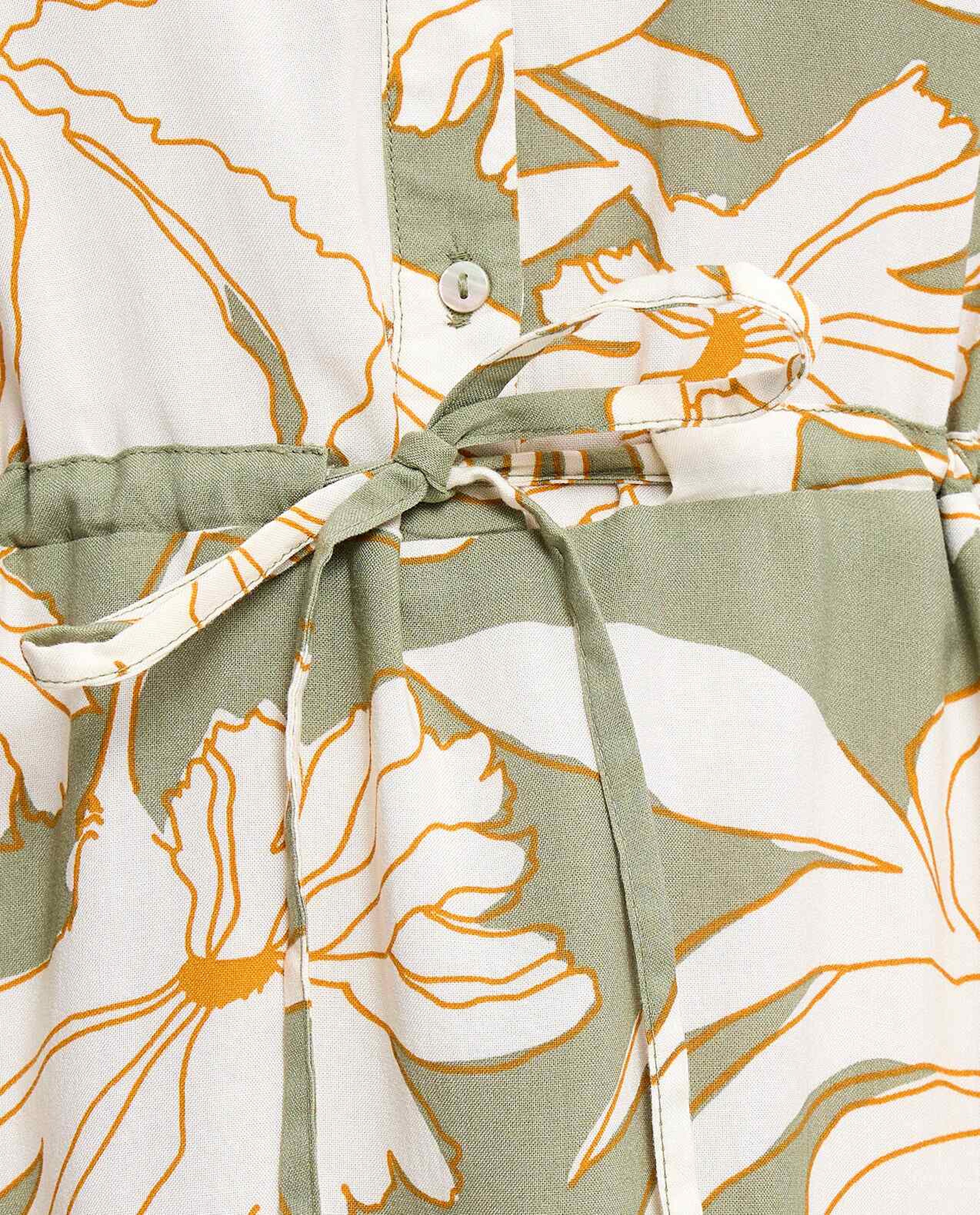 فستان ميدي بياقة V وأكمام باف بطبعات ورود