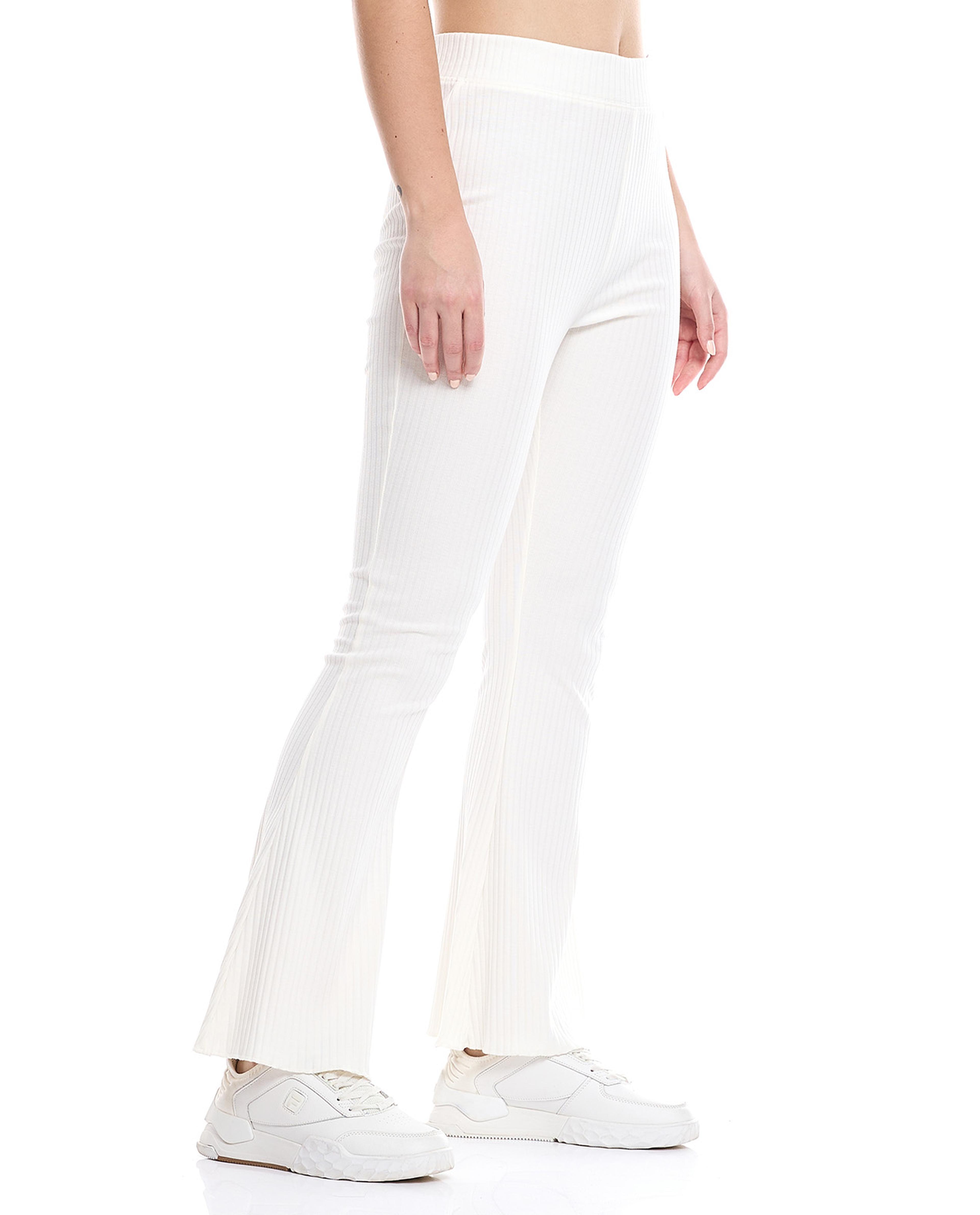 Ribbed Flared Pants with Elastic Waist