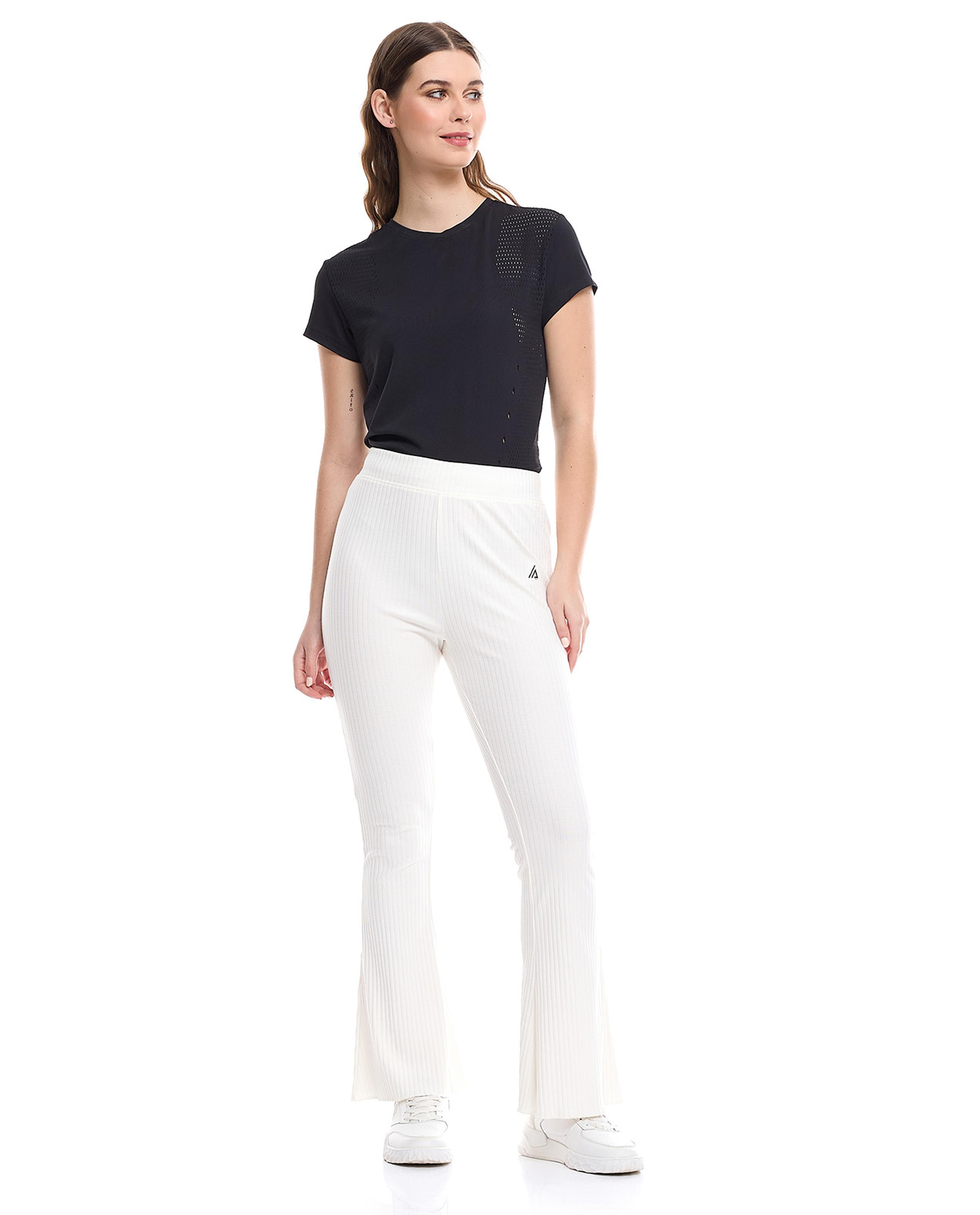 Ribbed Flared Pants with Elastic Waist