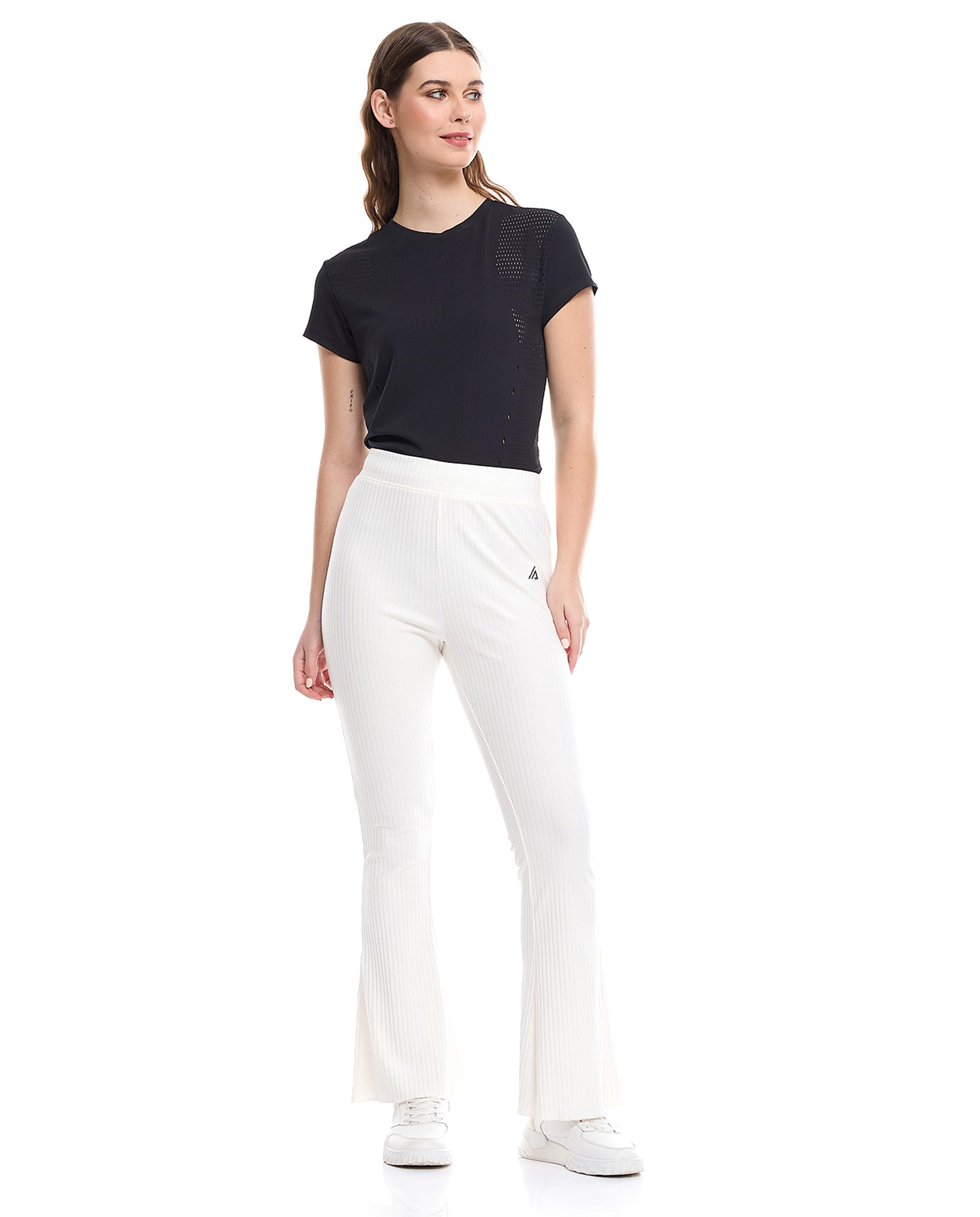 Ribbed Flared Pants with Elastic Waist
