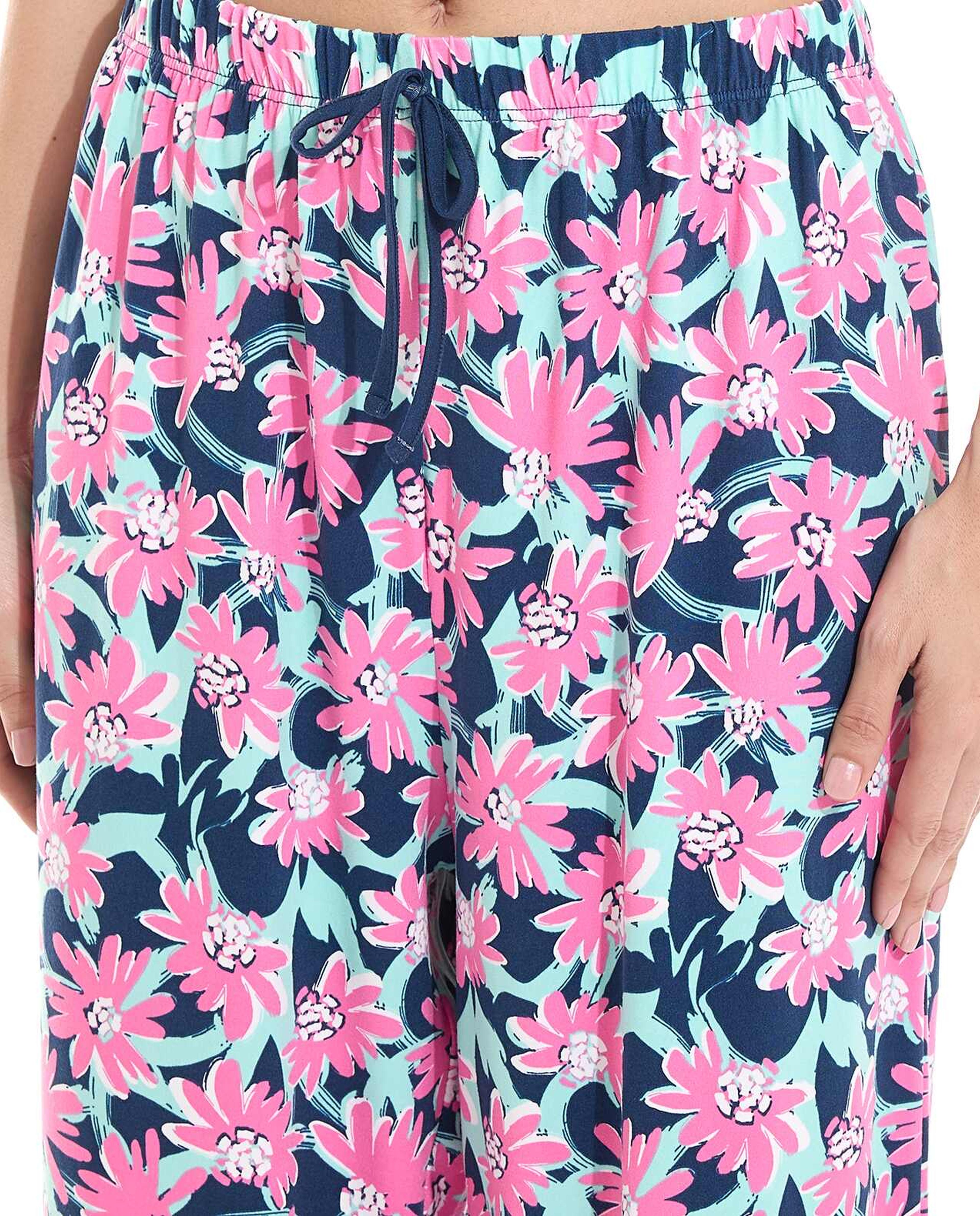 بنطال لاونج بطبعة زهور بخصر مطاطي 