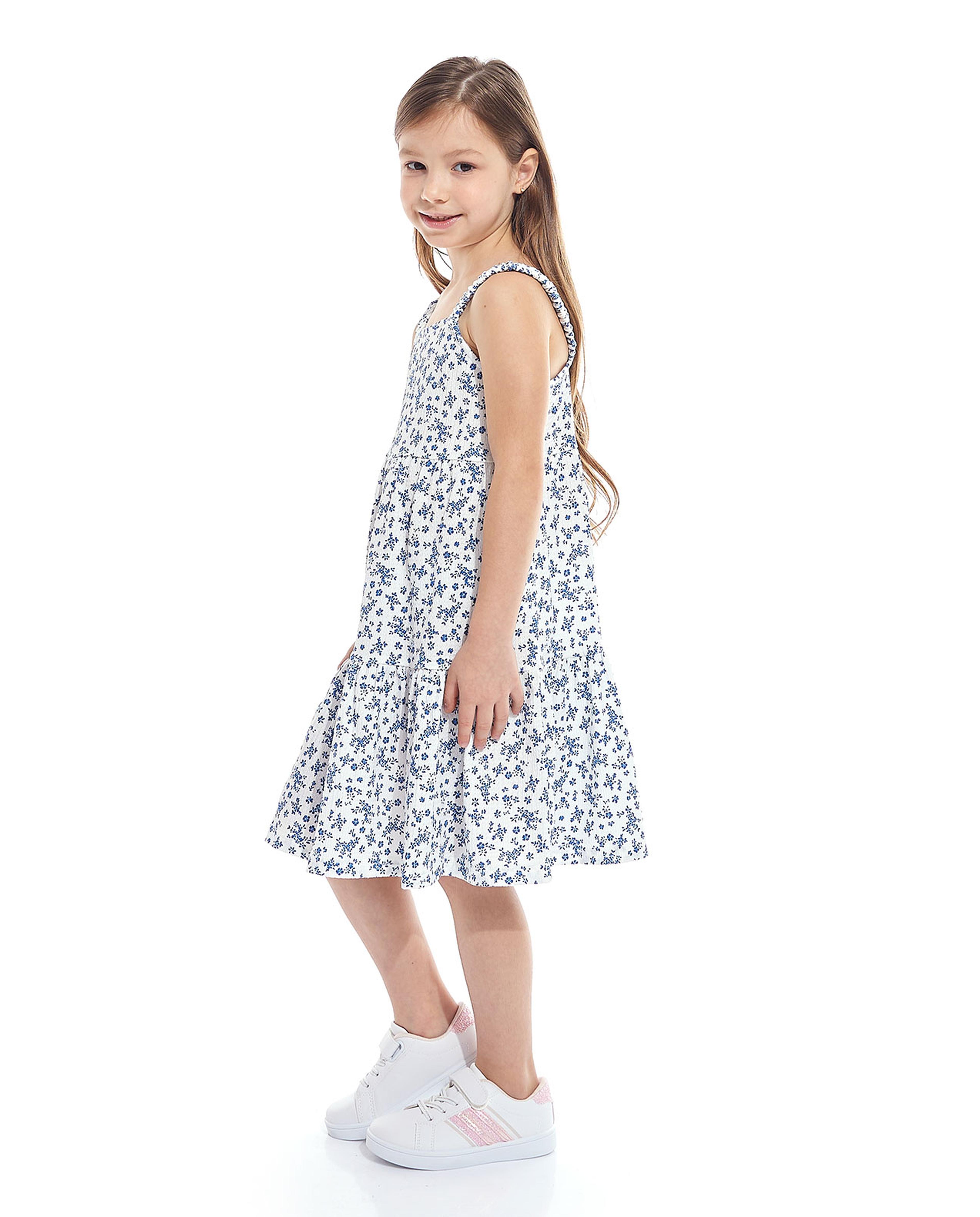 Floral Print Strappy Tiered Dress with Square Neck