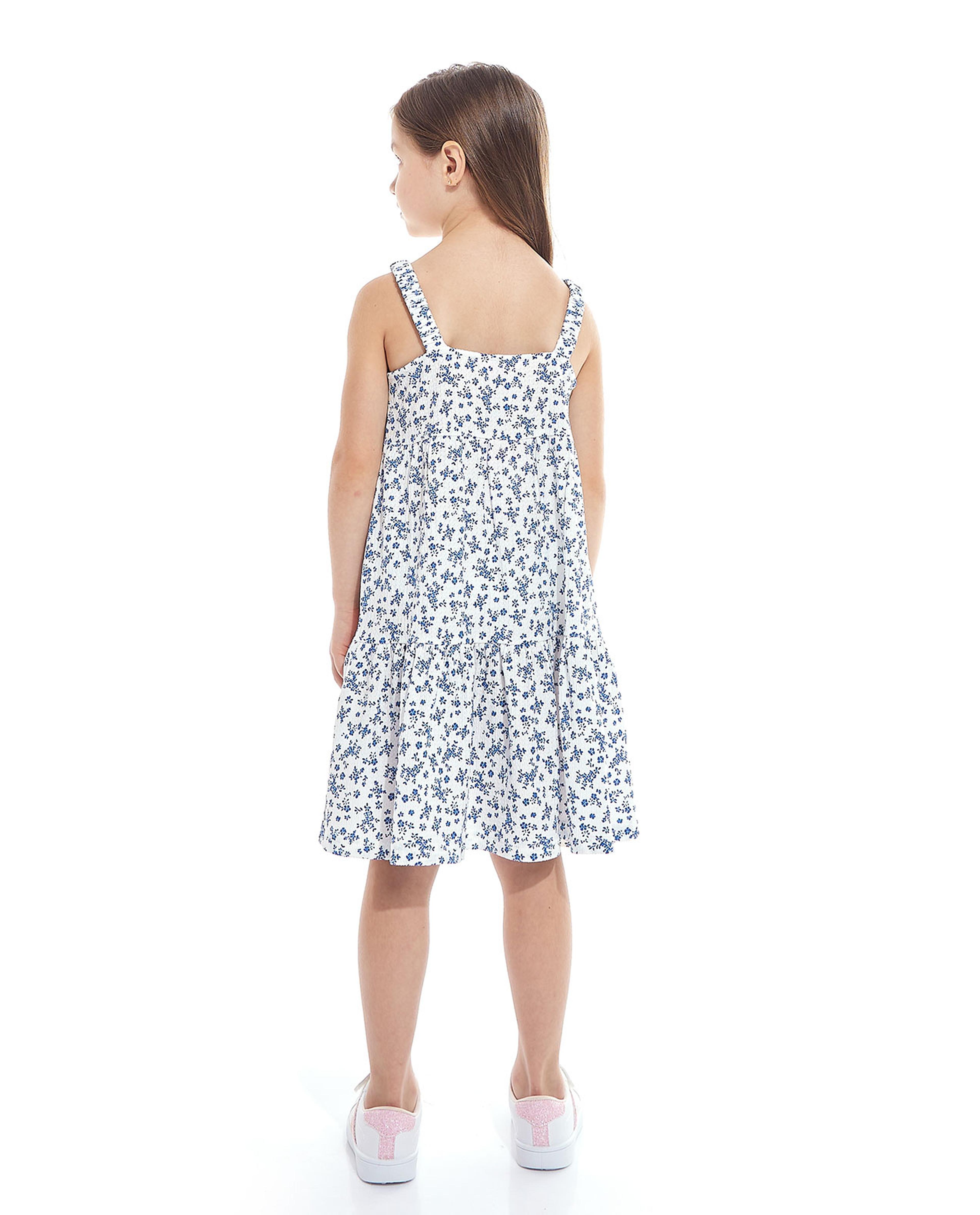 Floral Print Strappy Tiered Dress with Square Neck