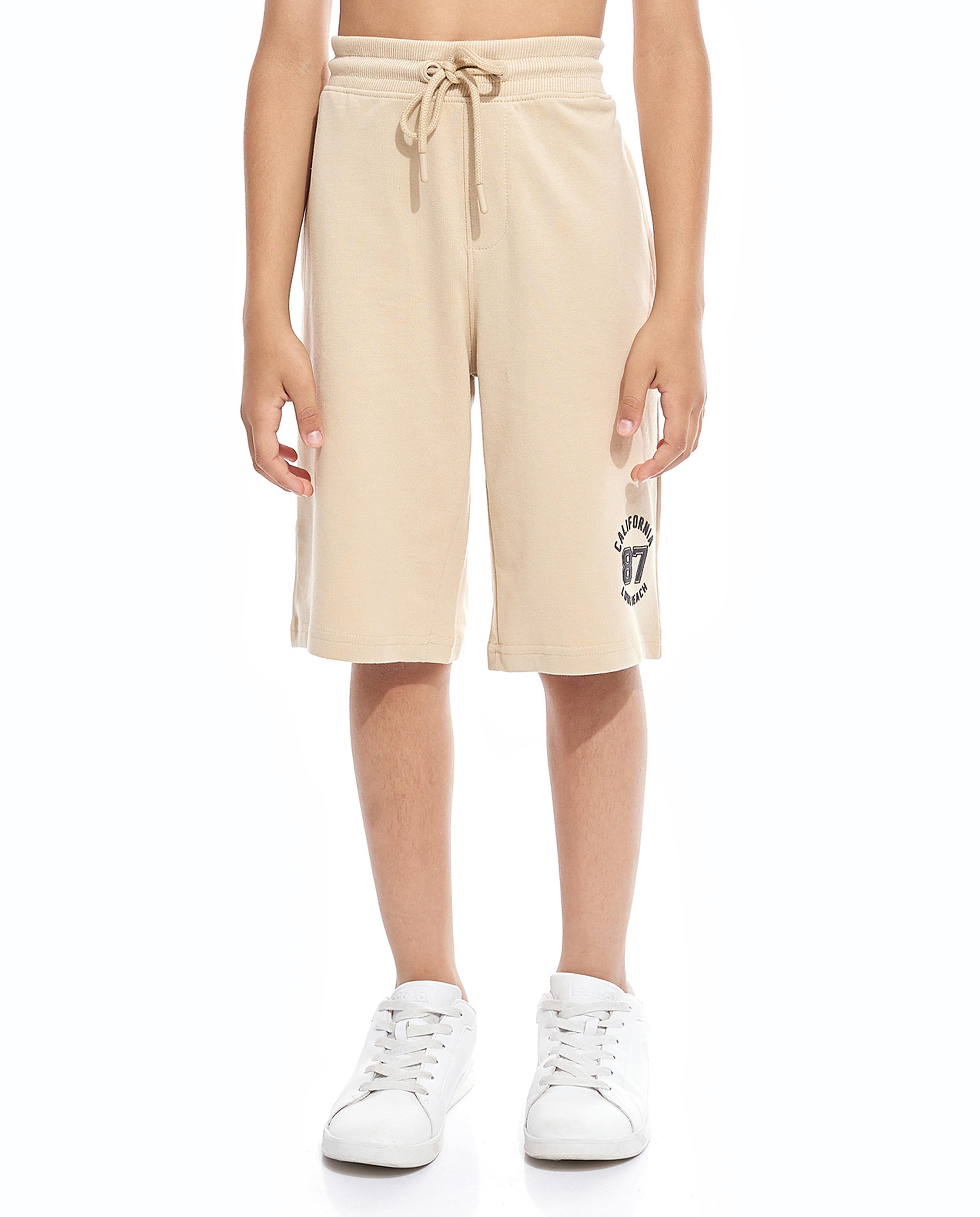 Print Detail Shorts with Drawstring Waist