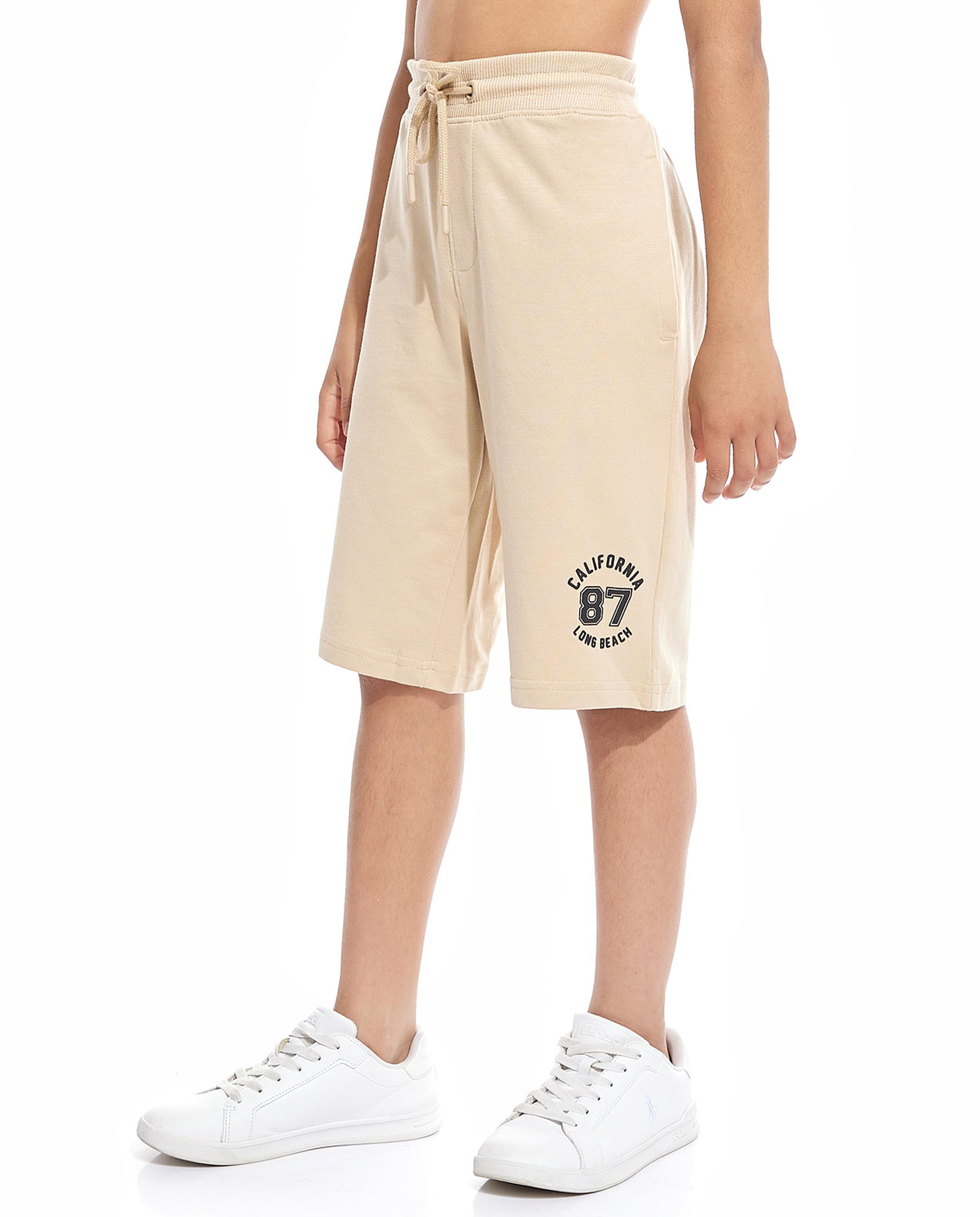 Print Detail Shorts with Drawstring Waist