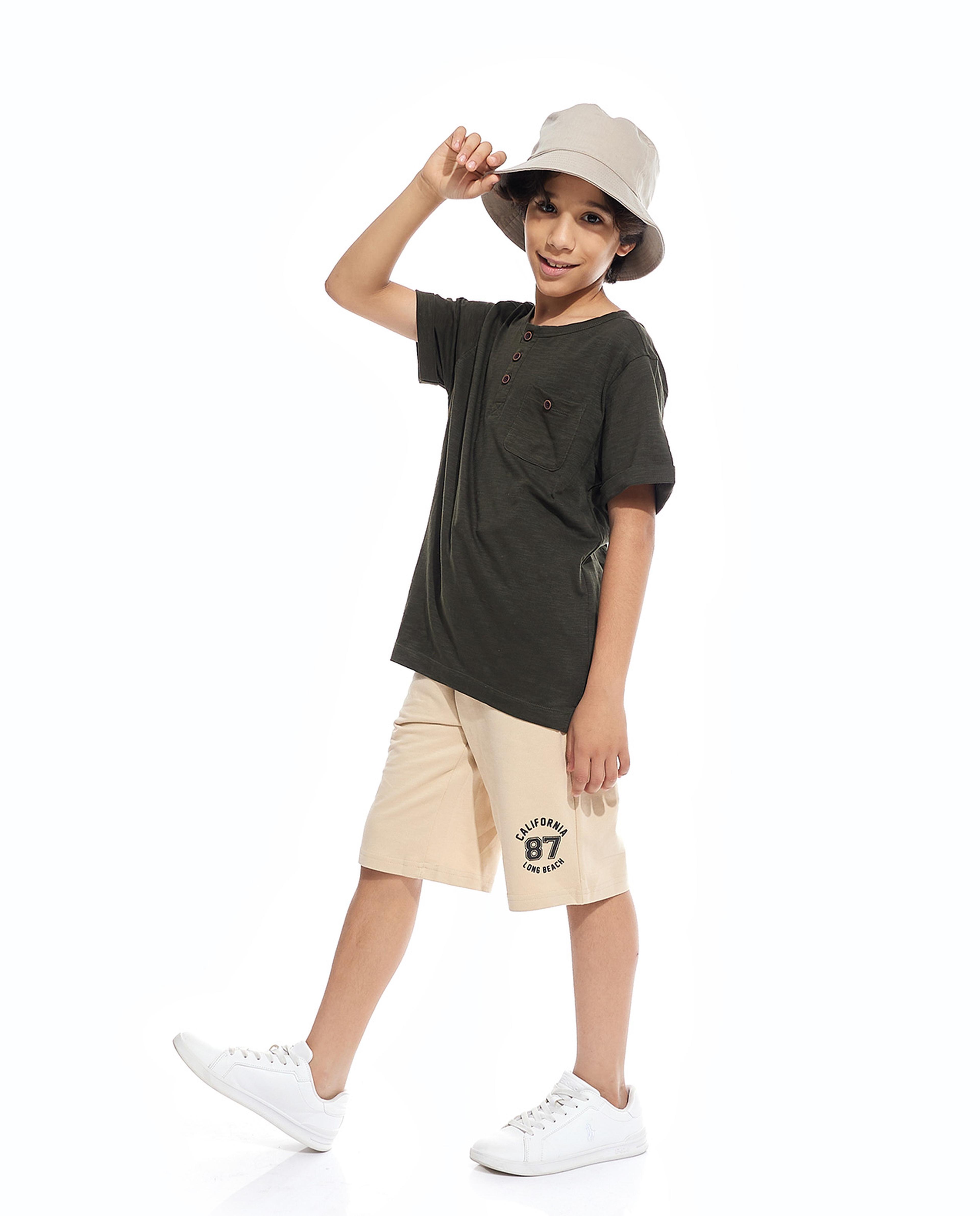 Print Detail Shorts with Drawstring Waist