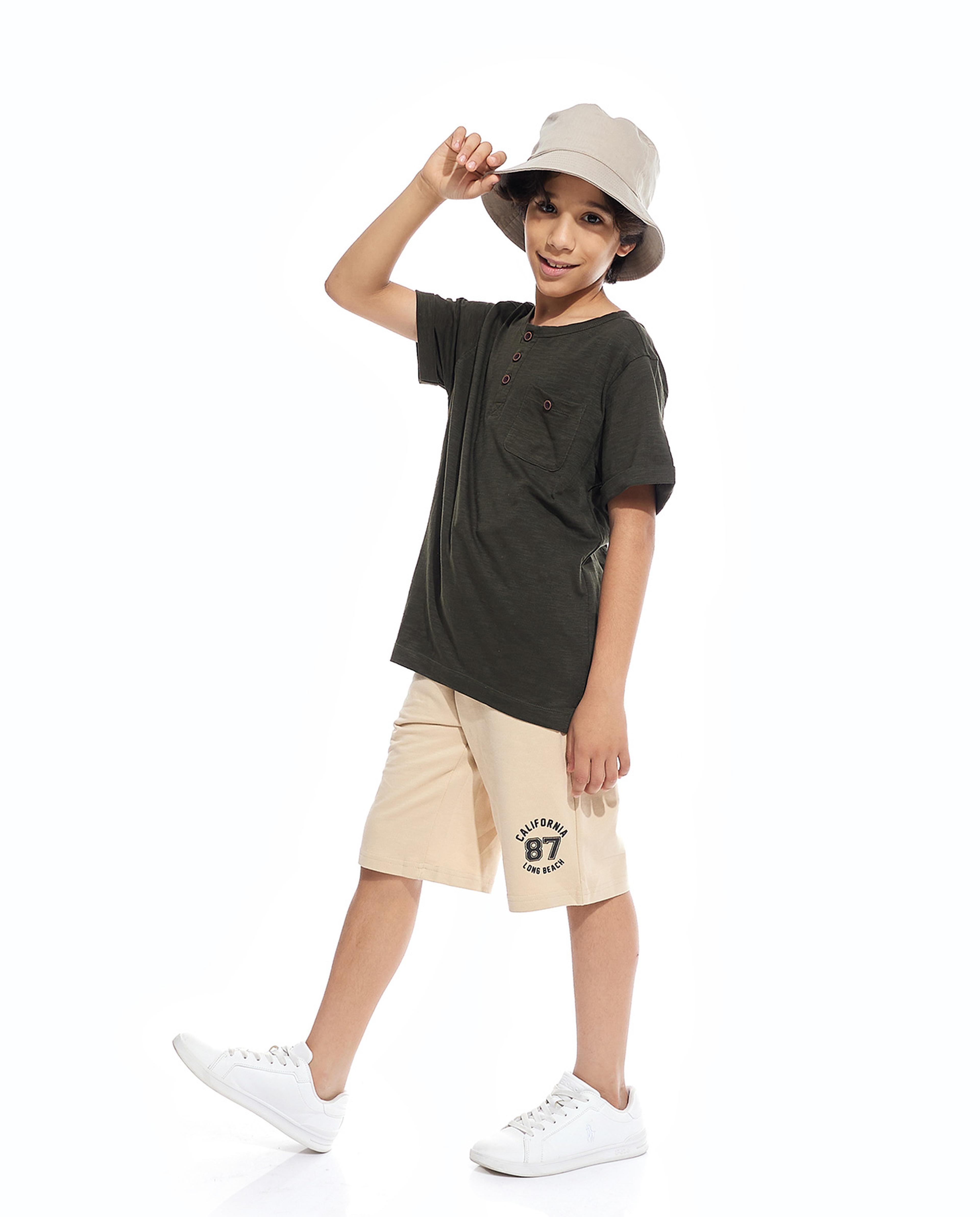 Print Detail Shorts with Drawstring Waist