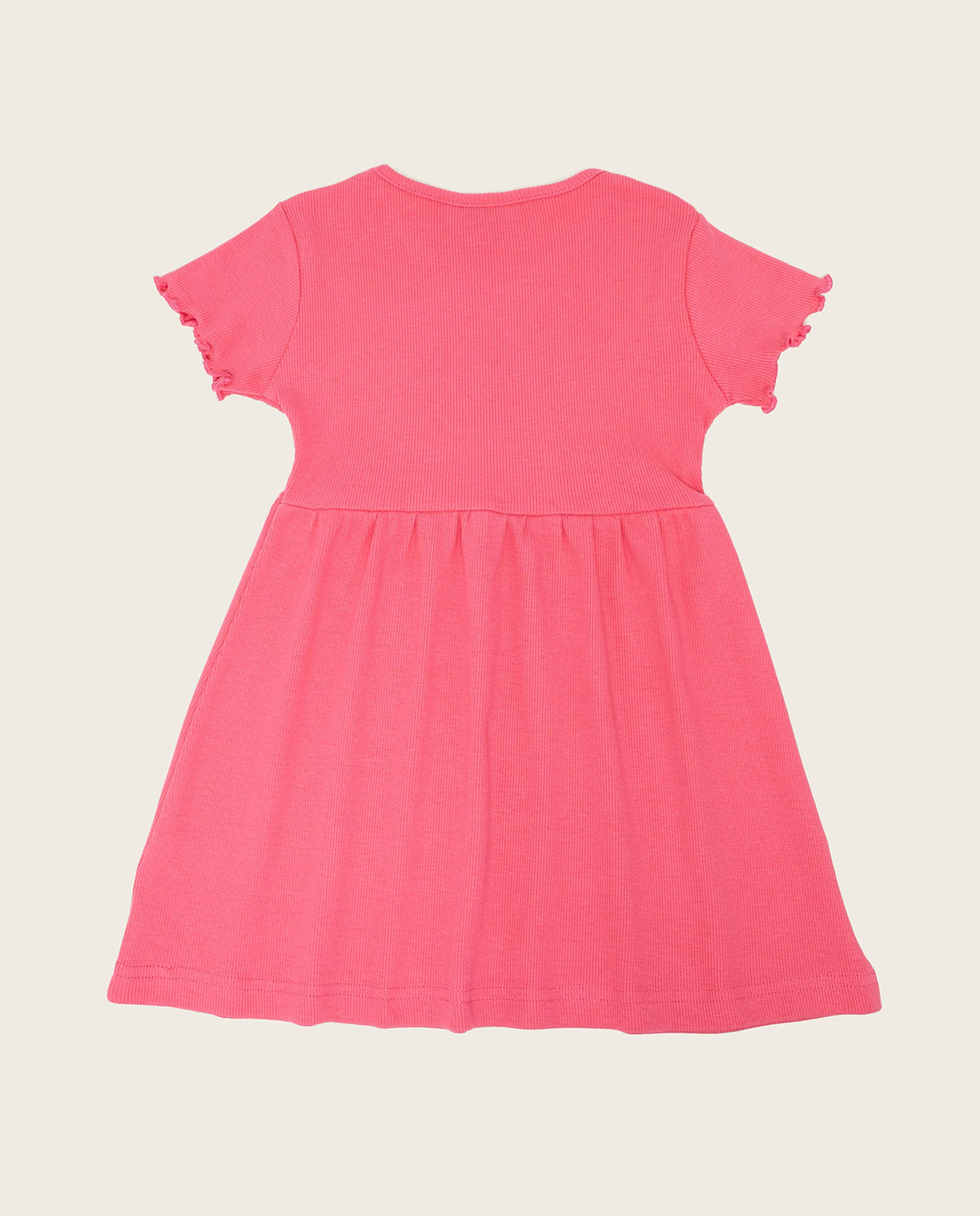 Ribbed Fit and Flare Dress with Crew Neck and Short Sleeves