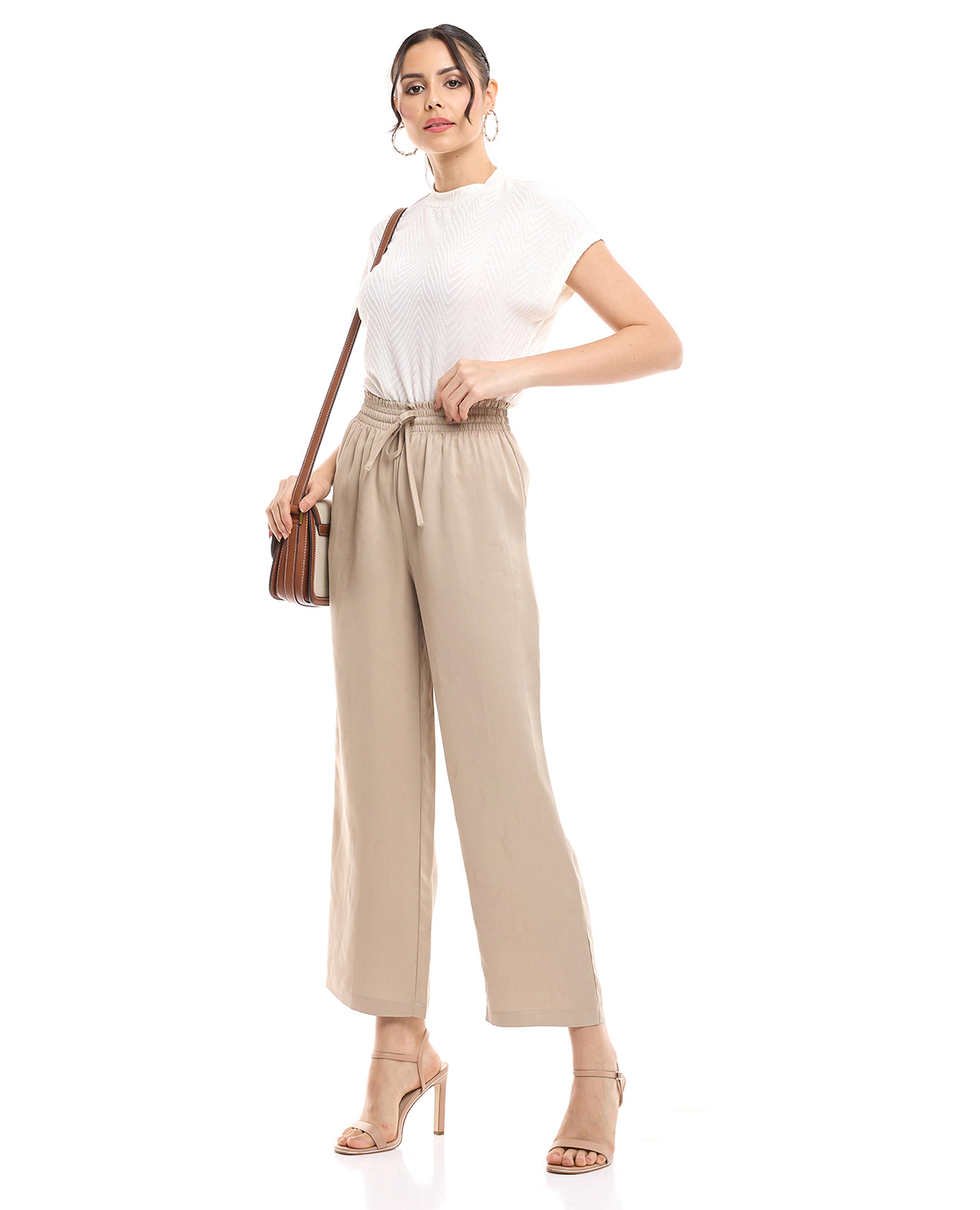 Solid Wide Leg Pants with Drawstring Waist