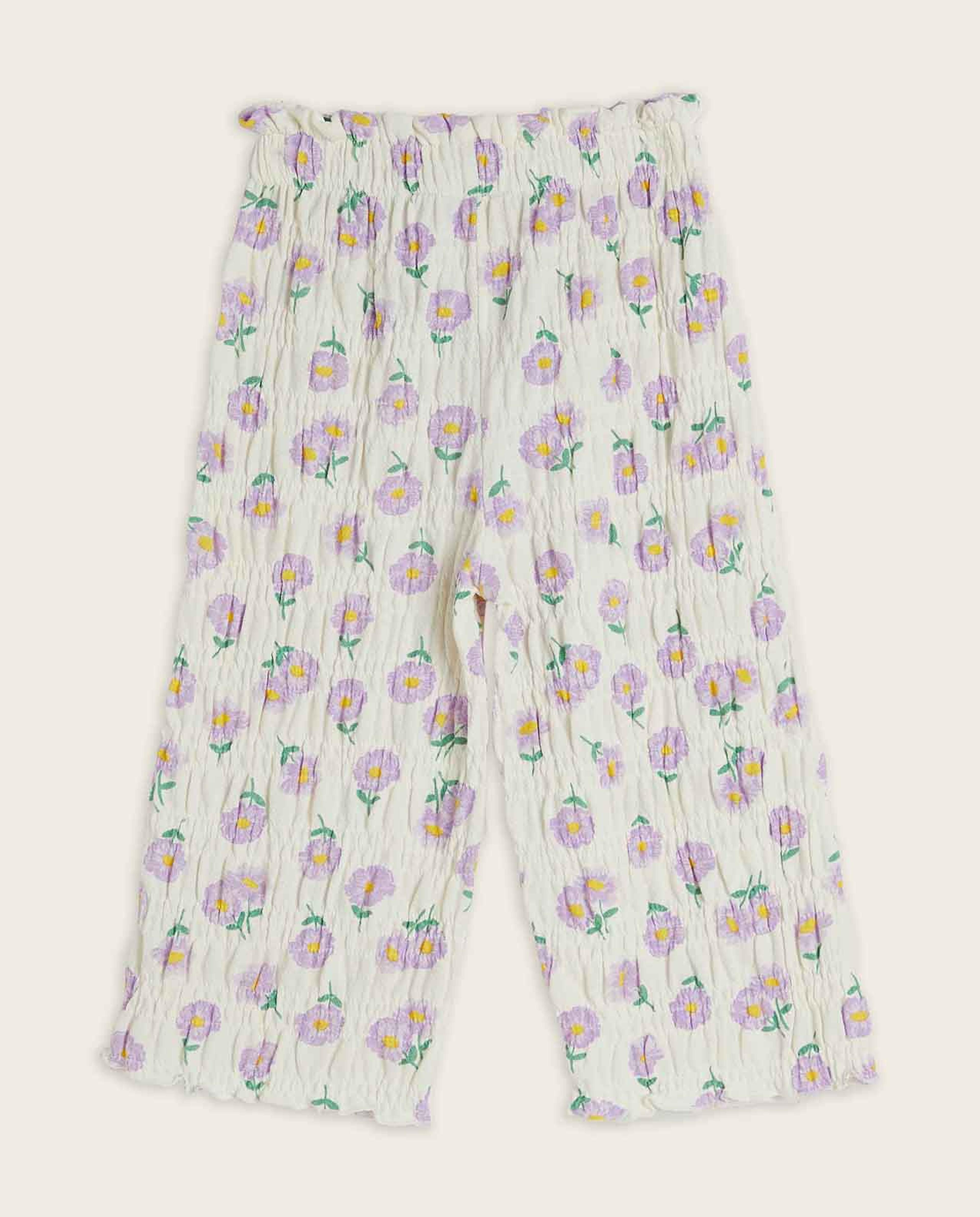 بنطال بقصة ساق واسعة وبطبعة زهور