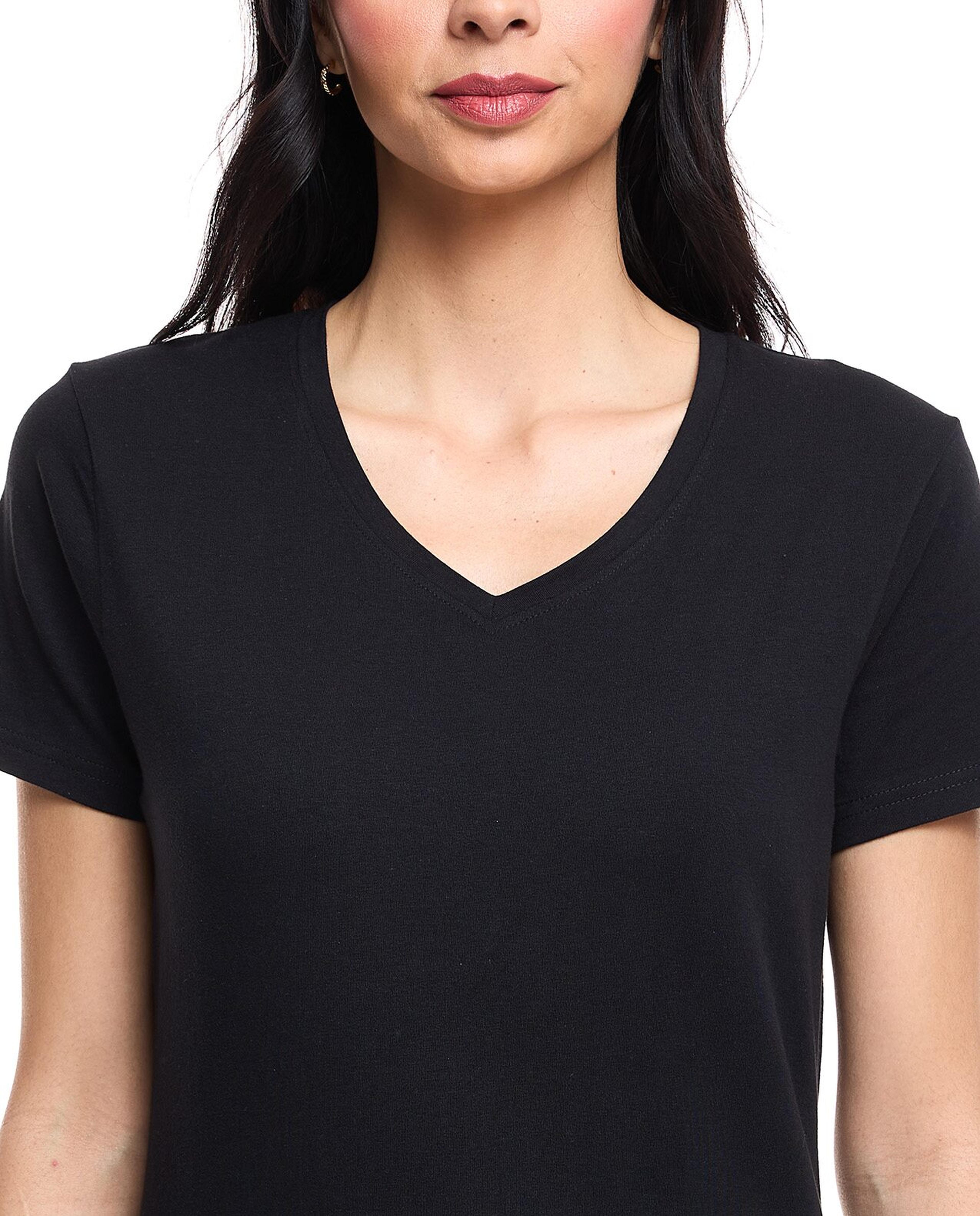 Solid T-Shirt with V-Neck and Short Sleeves
