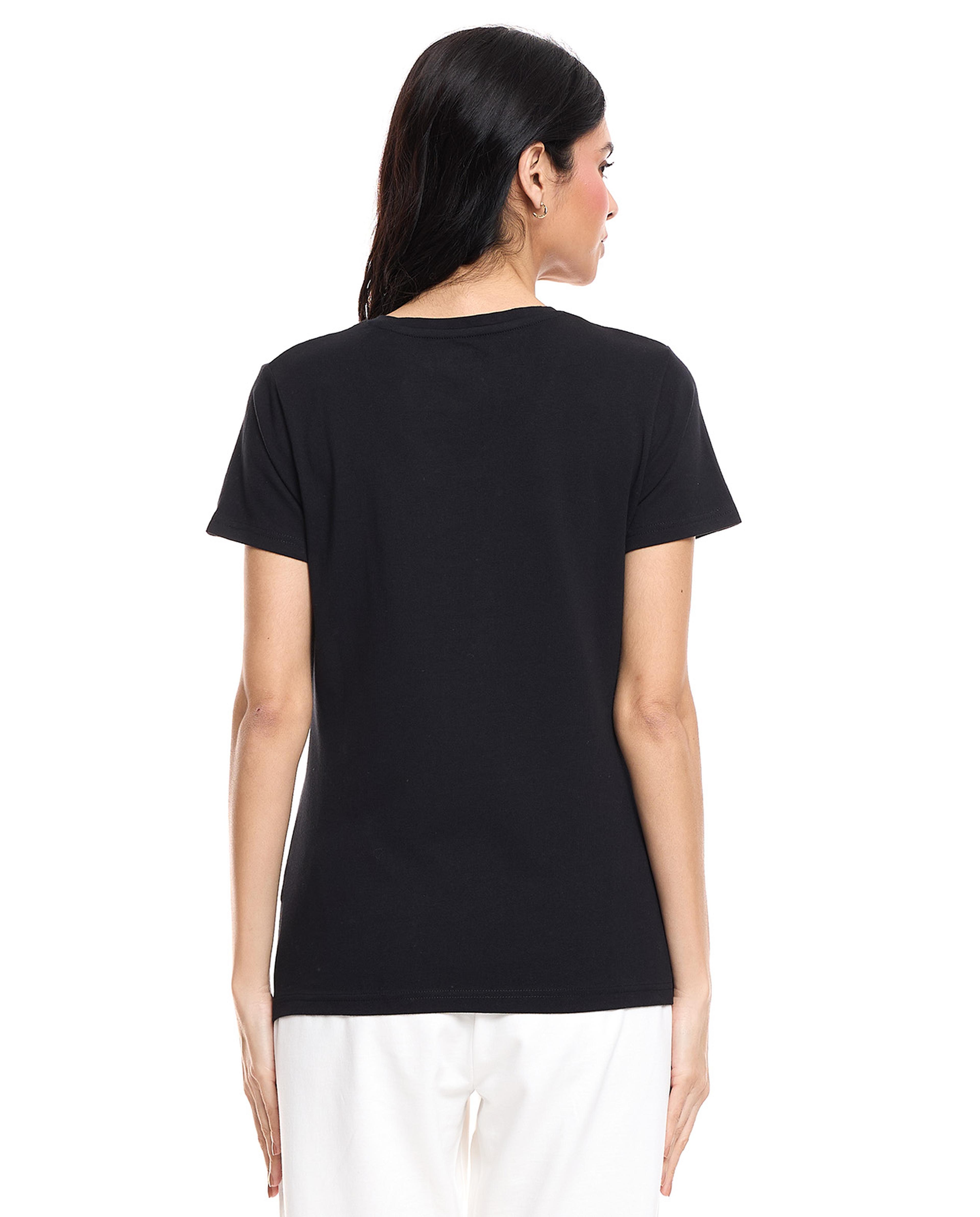 Solid T-Shirt with V-Neck and Short Sleeves
