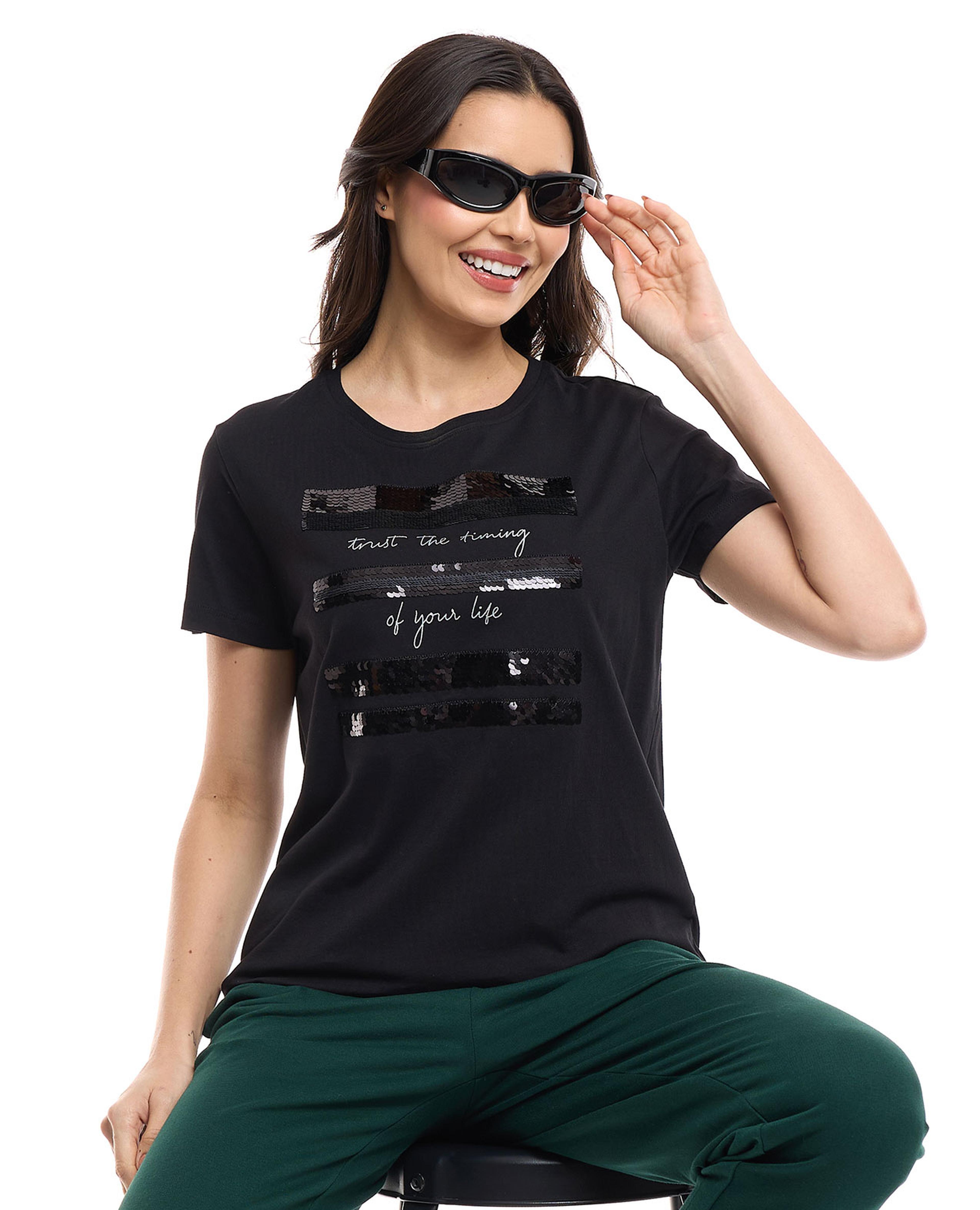 Printed T-Shirt with Crew Neck and Short Sleeves