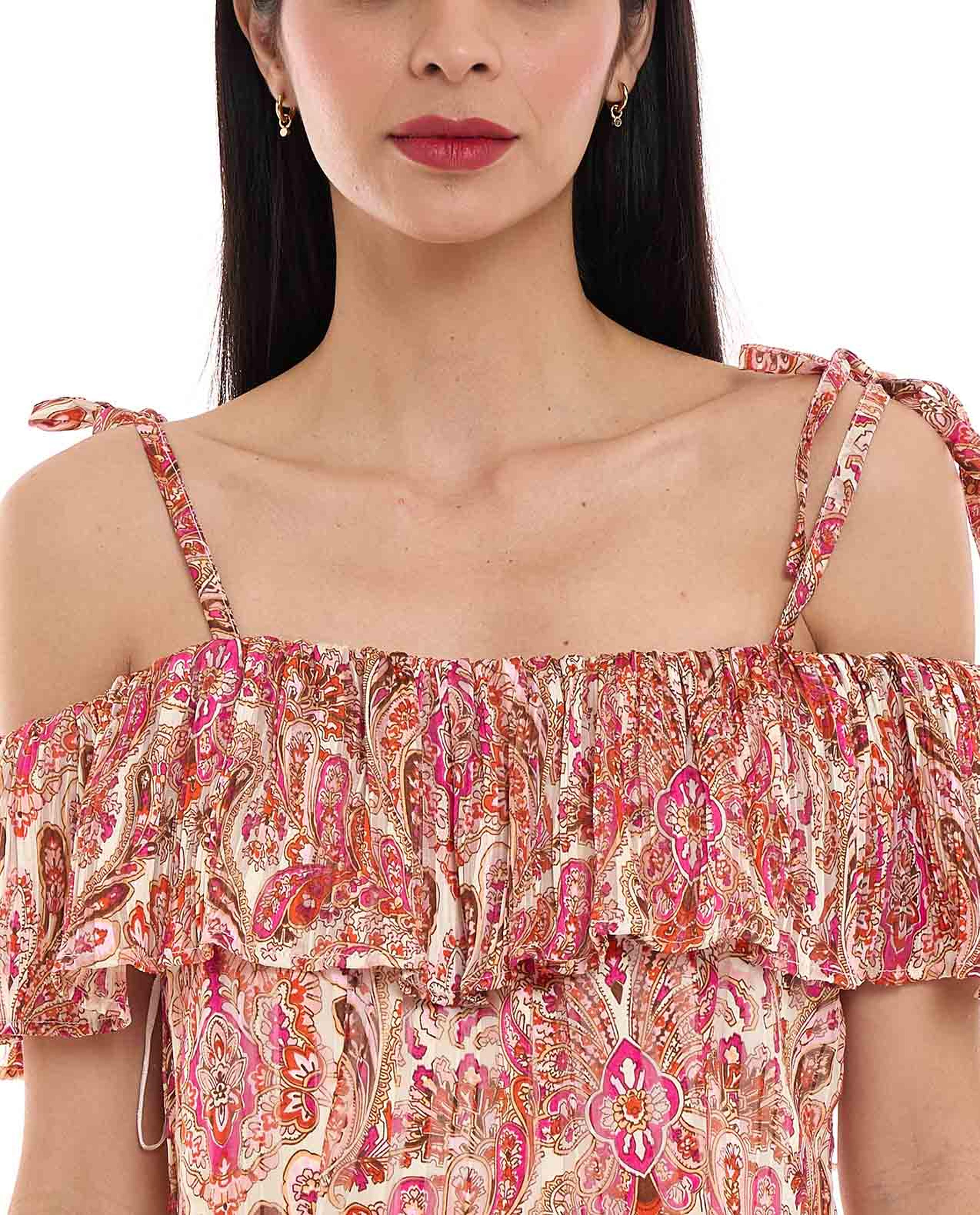 Patterned Asymmetric Dress with Off Shoulder