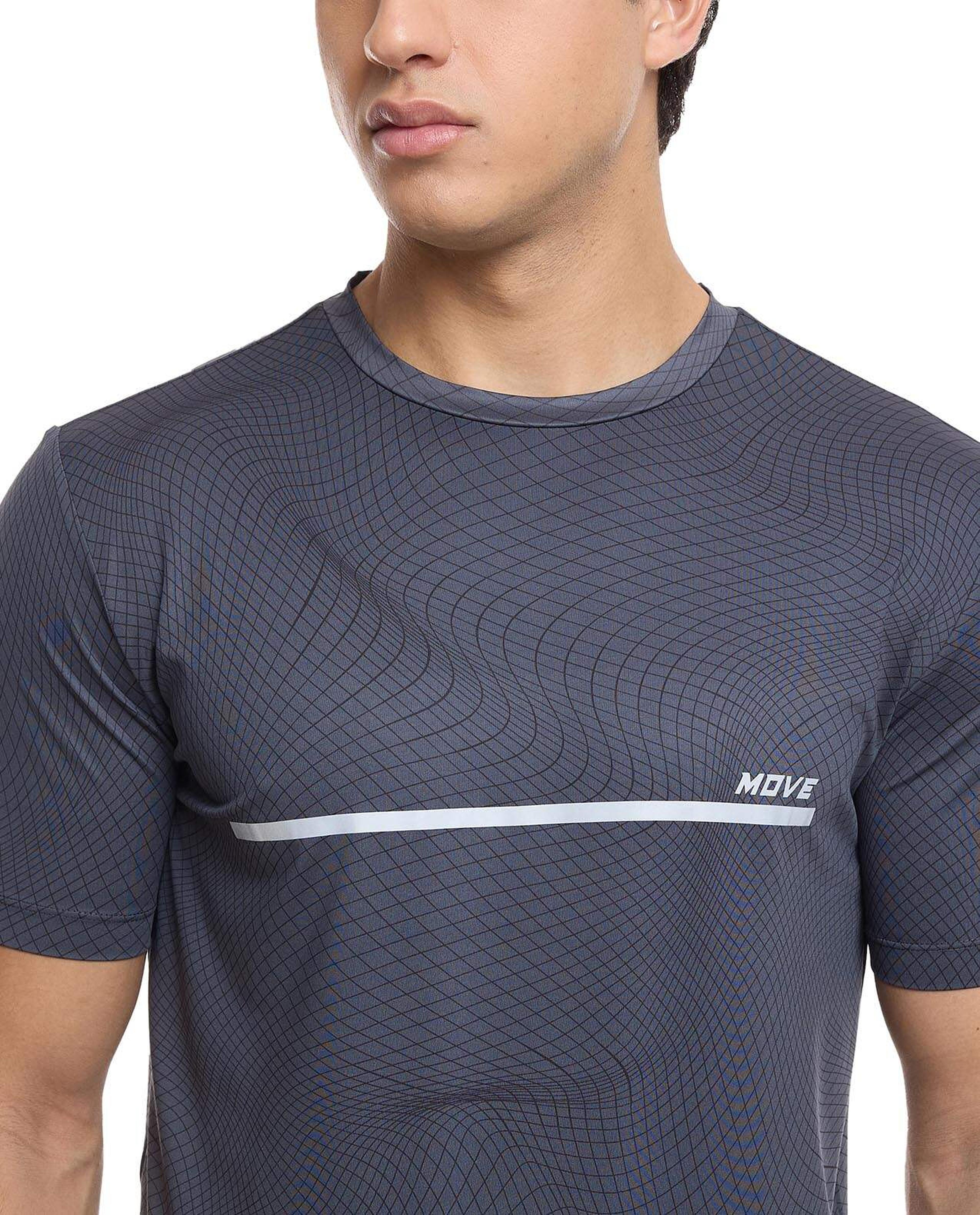 Printed Active T-Shirt with Crew Neck and Short Sleeves