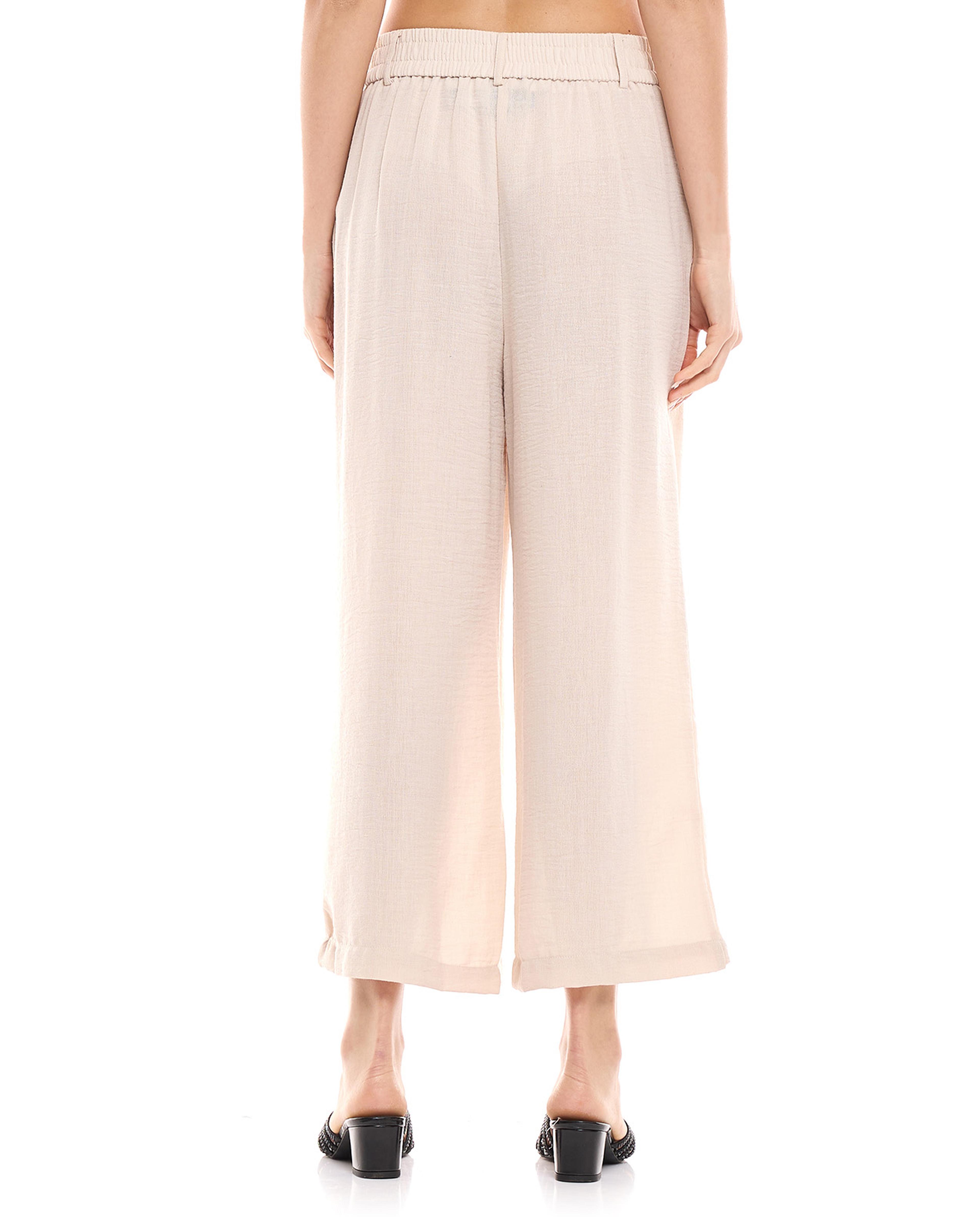 Crinkled Wide Leg Trousers with Elastic Waist