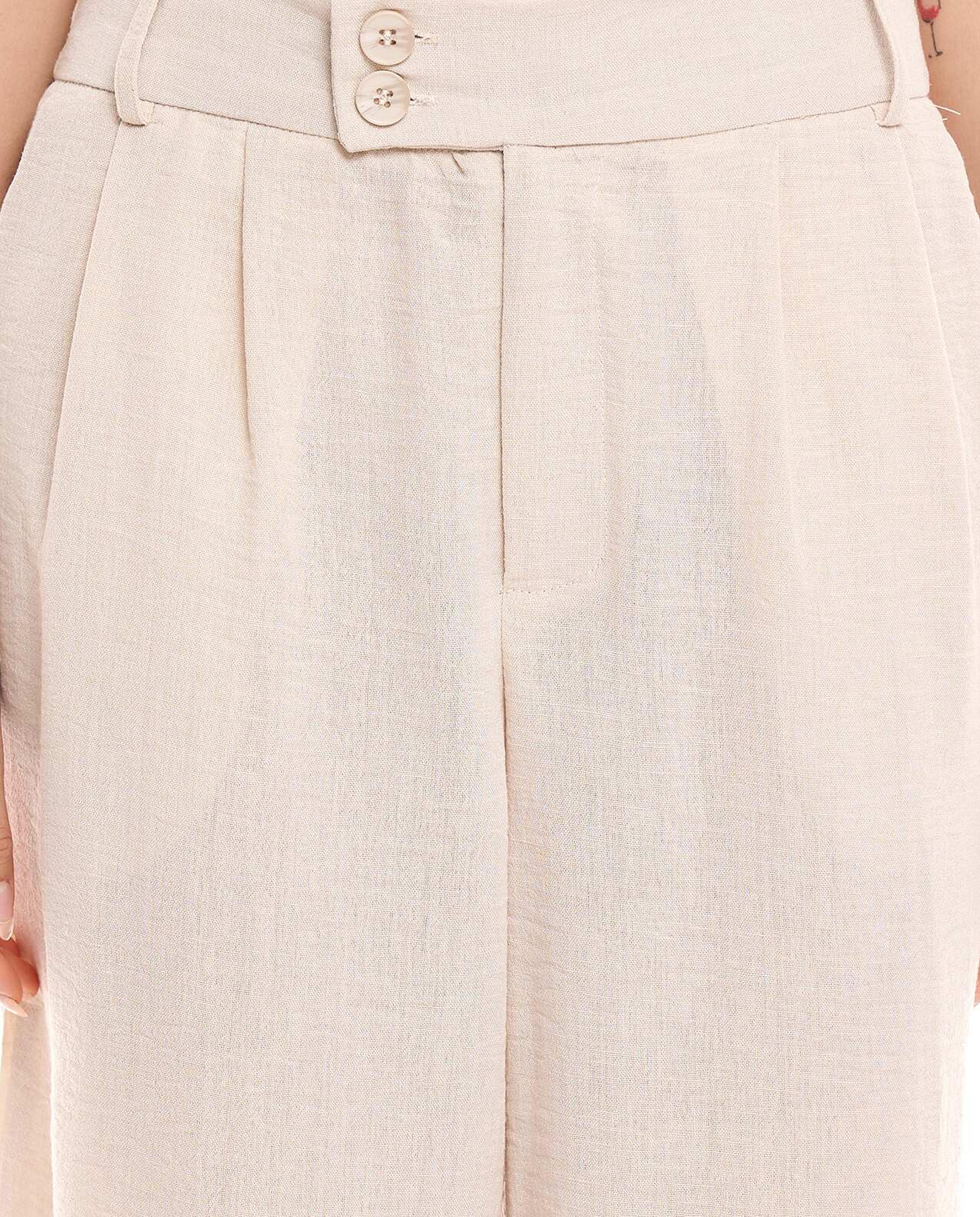 Crinkled Wide Leg Trousers with Elastic Waist