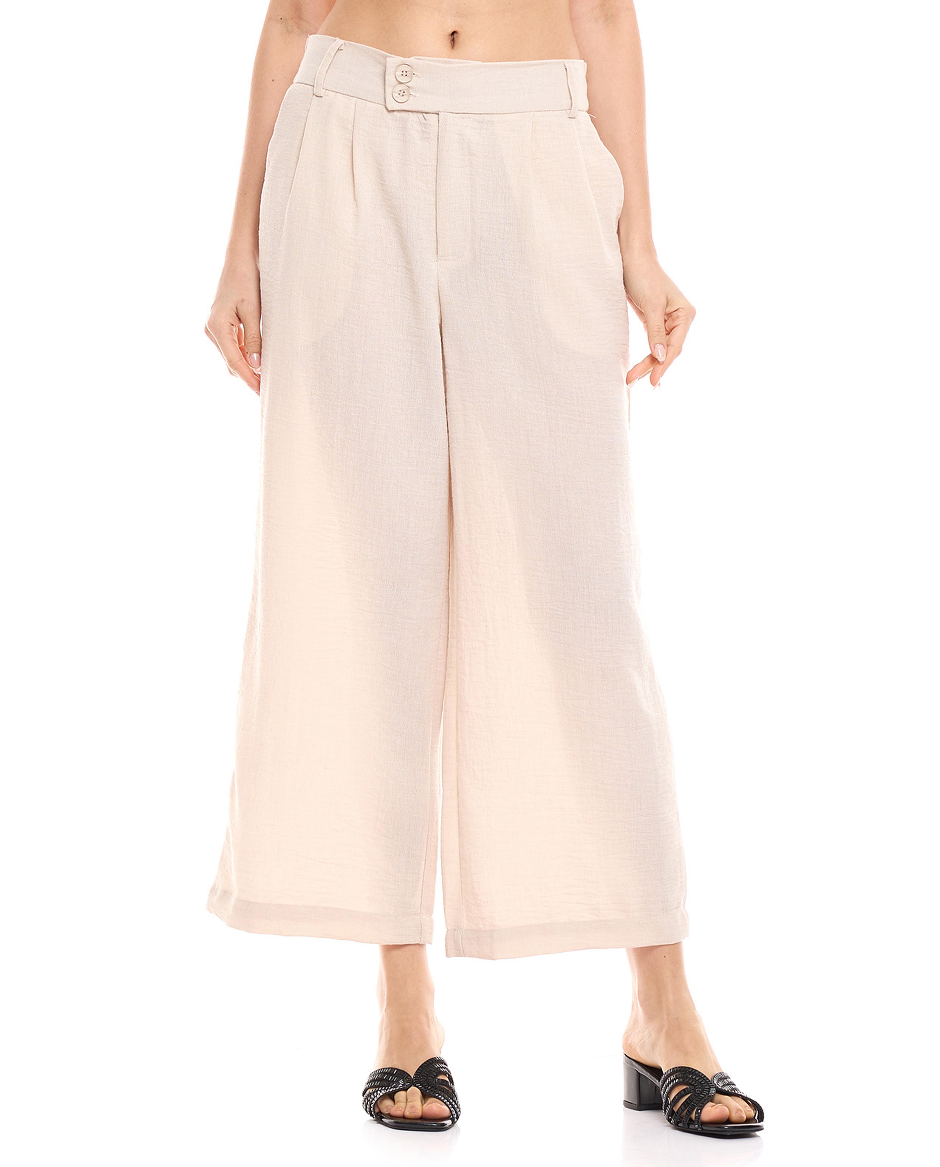 Crinkled Wide Leg Trousers with Elastic Waist