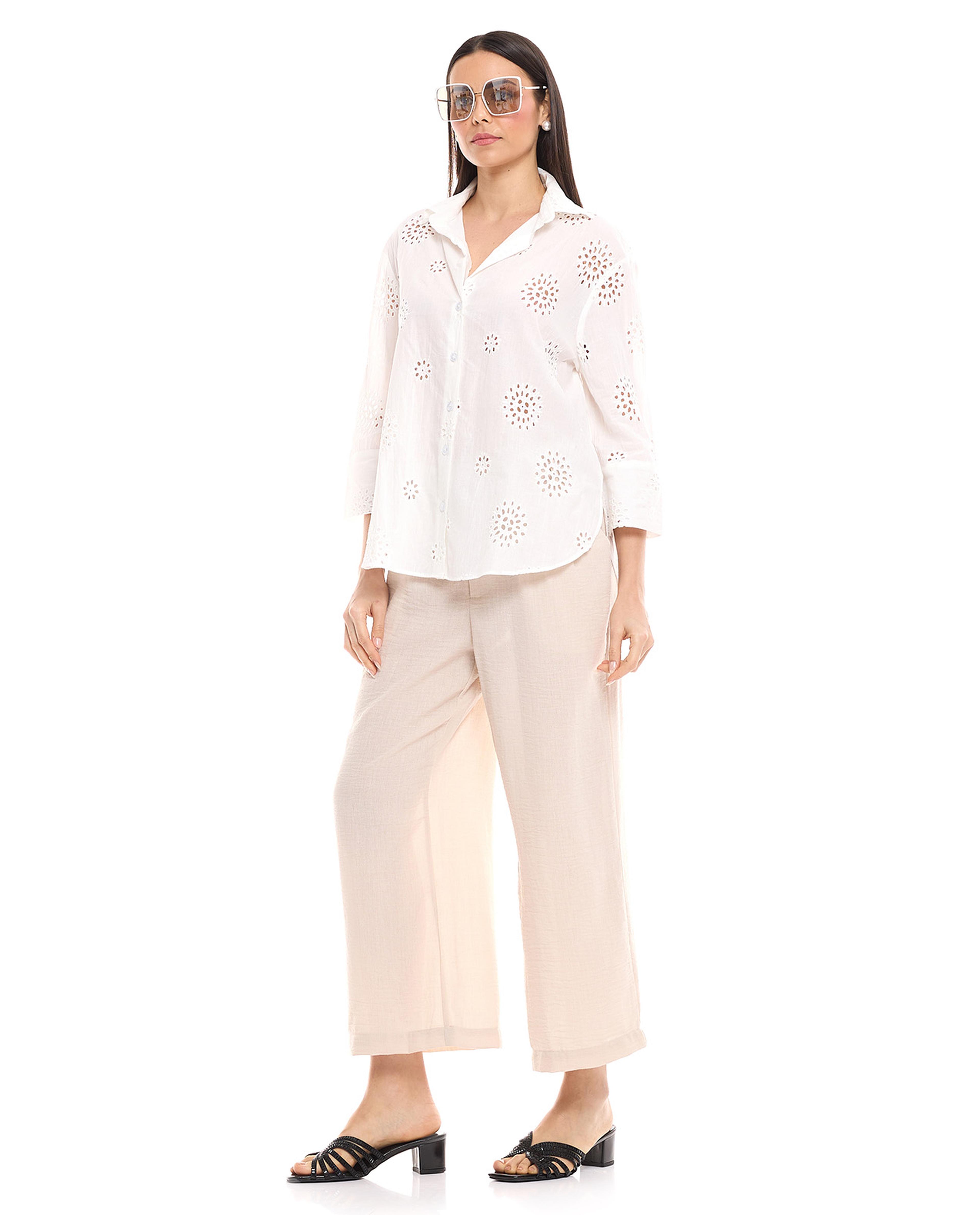 Crinkled Wide Leg Trousers with Elastic Waist