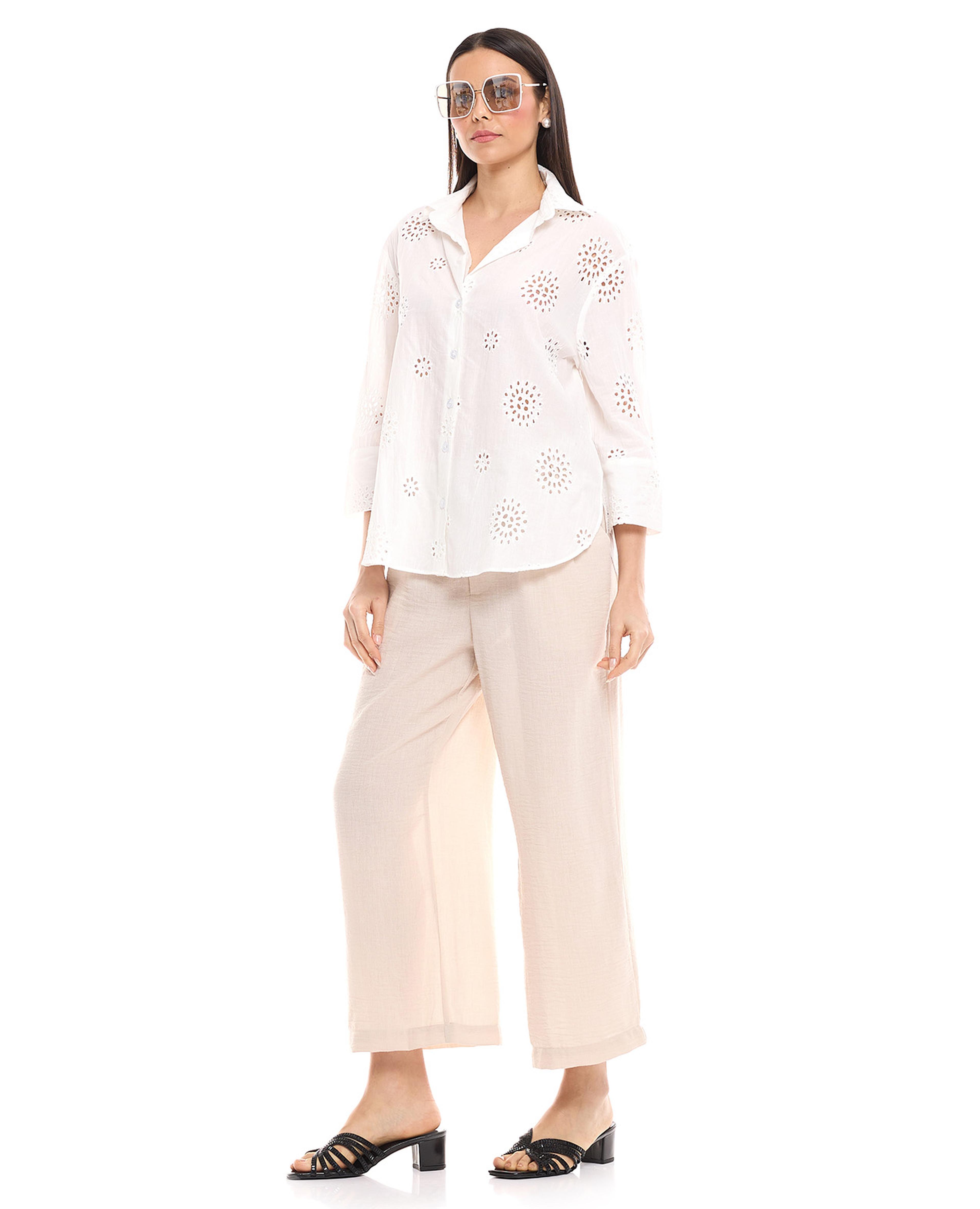 بنطال واسع بخصر مطاطي