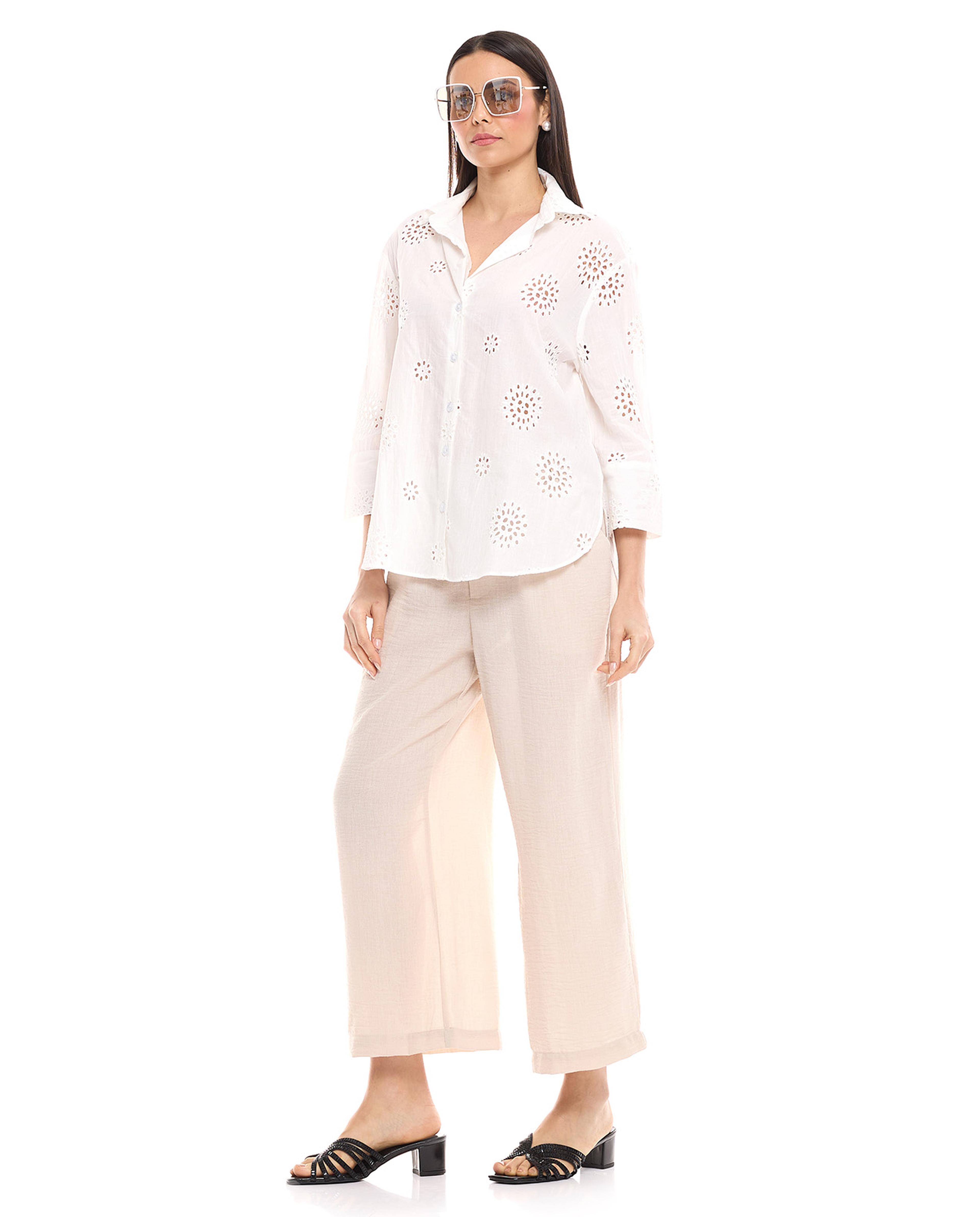 Crinkled Wide Leg Trousers with Elastic Waist