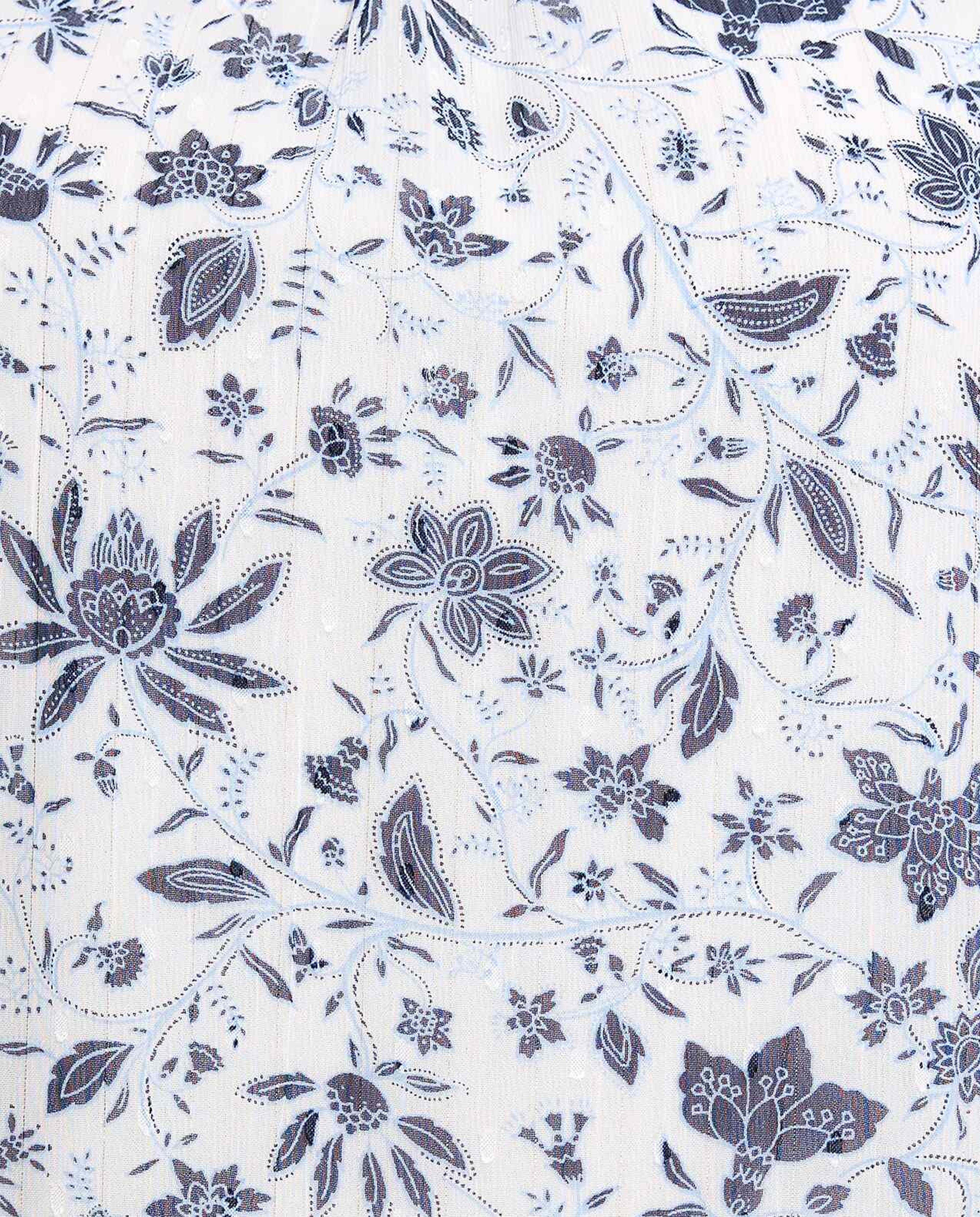 Floral Top with Crew Neck and Long Sleeves