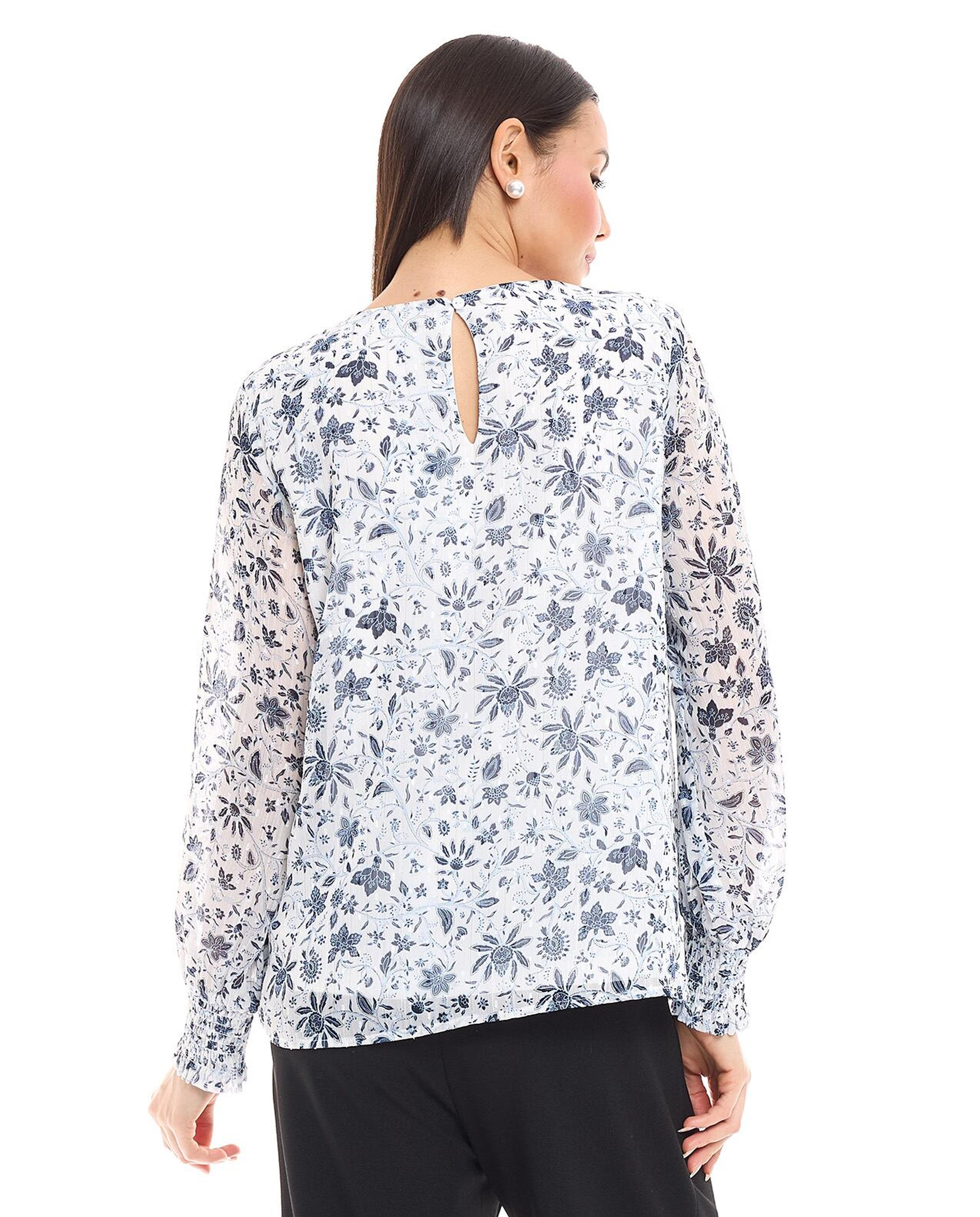Floral Top with Crew Neck and Long Sleeves